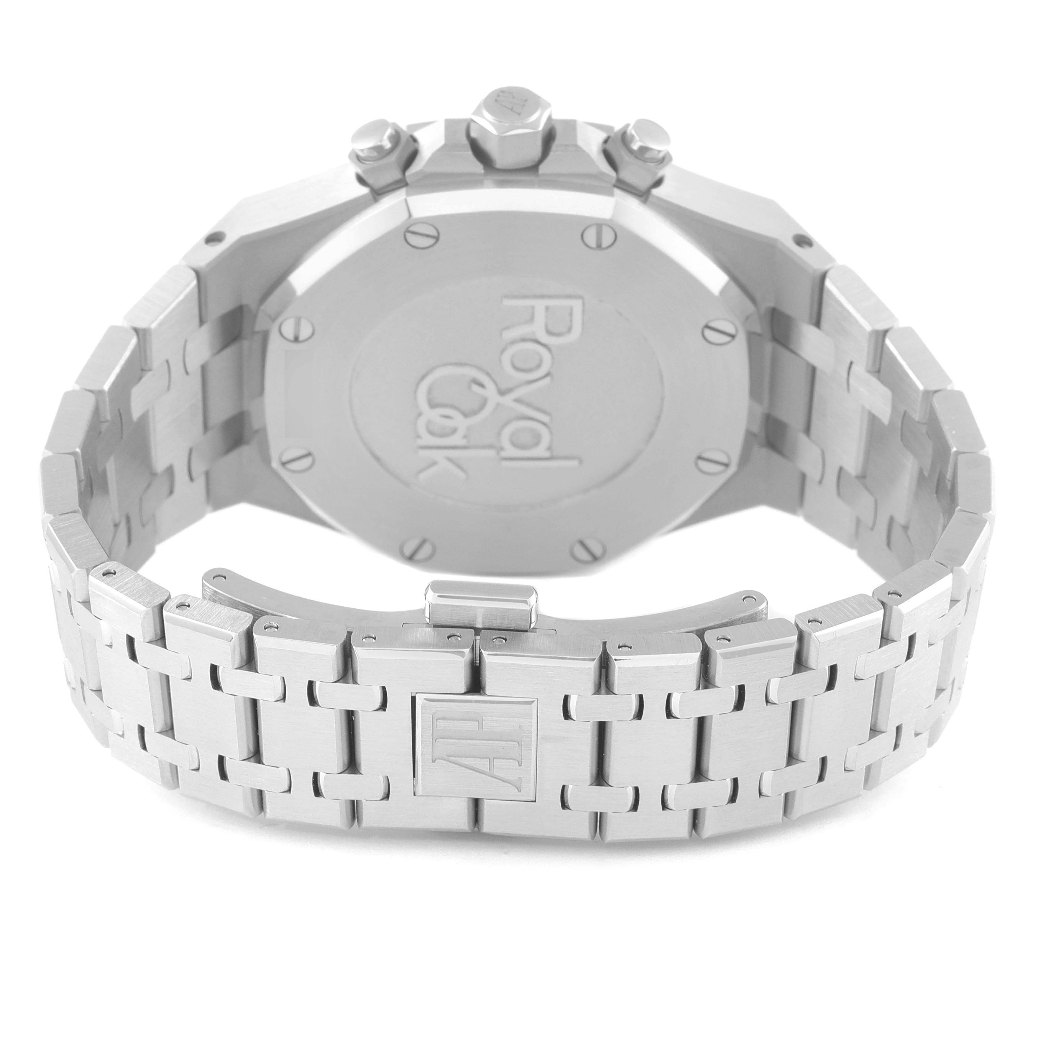 The image shows the back and bracelet of an Audemars Piguet Royal Oak 26315ST.OO.1256ST.01 Men's Stainless Steel Silver Dial 26315ST.OO.1256ST.01 Men's Stainless Steel Silver Dial watch from a rear angle.