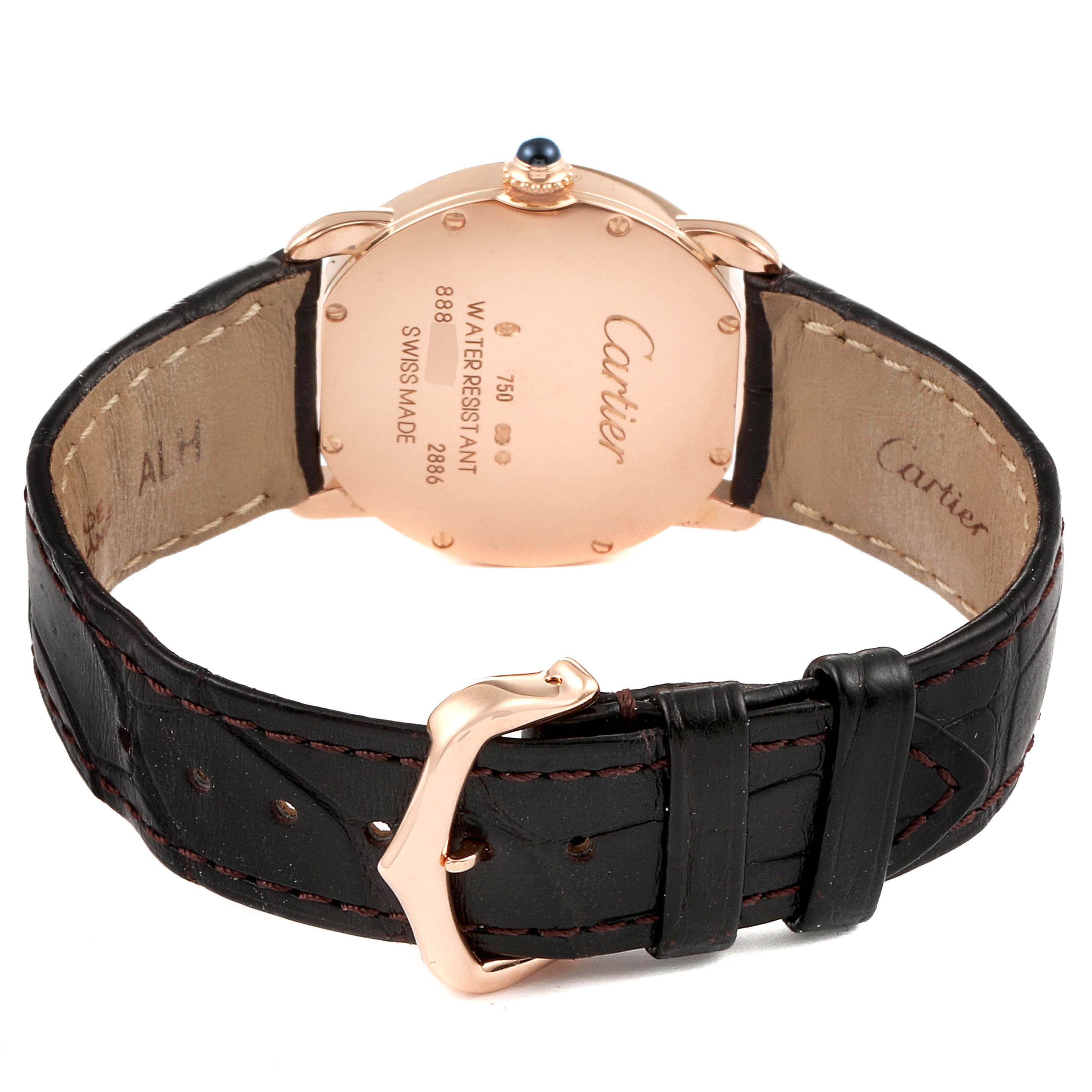 The image shows the back view of a Cartier Ronde W6800151 Women's Rose Gold Silver Dial W6800151 Women's Rose Gold Silver Dial watch, highlighting the case back, strap, and buckle.