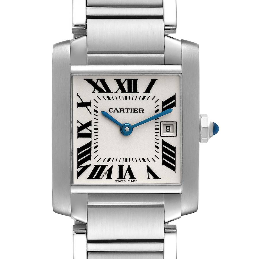 Cartier Tank Francaise Midsize Silver Dial Steel Ladies Watch W51011Q3 Papers SwissWatchExpo