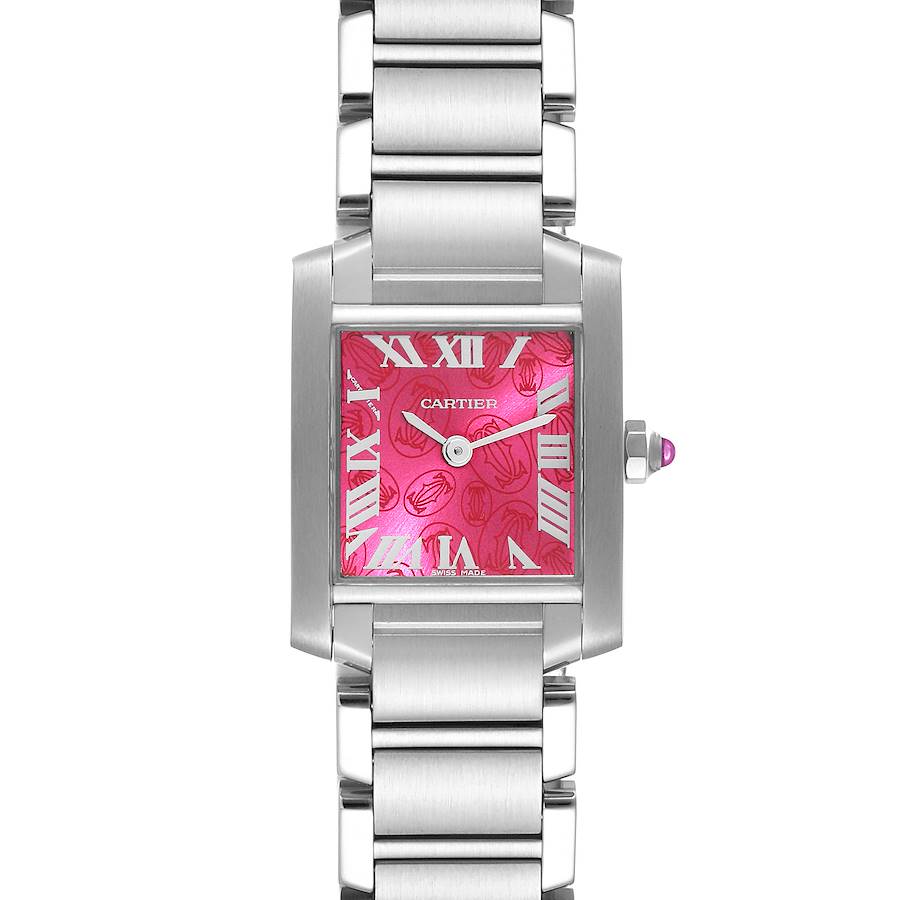 Cartier Tank Francaise Raspberry Dial LE Steel Ladies Watch W51030Q3 SwissWatchExpo