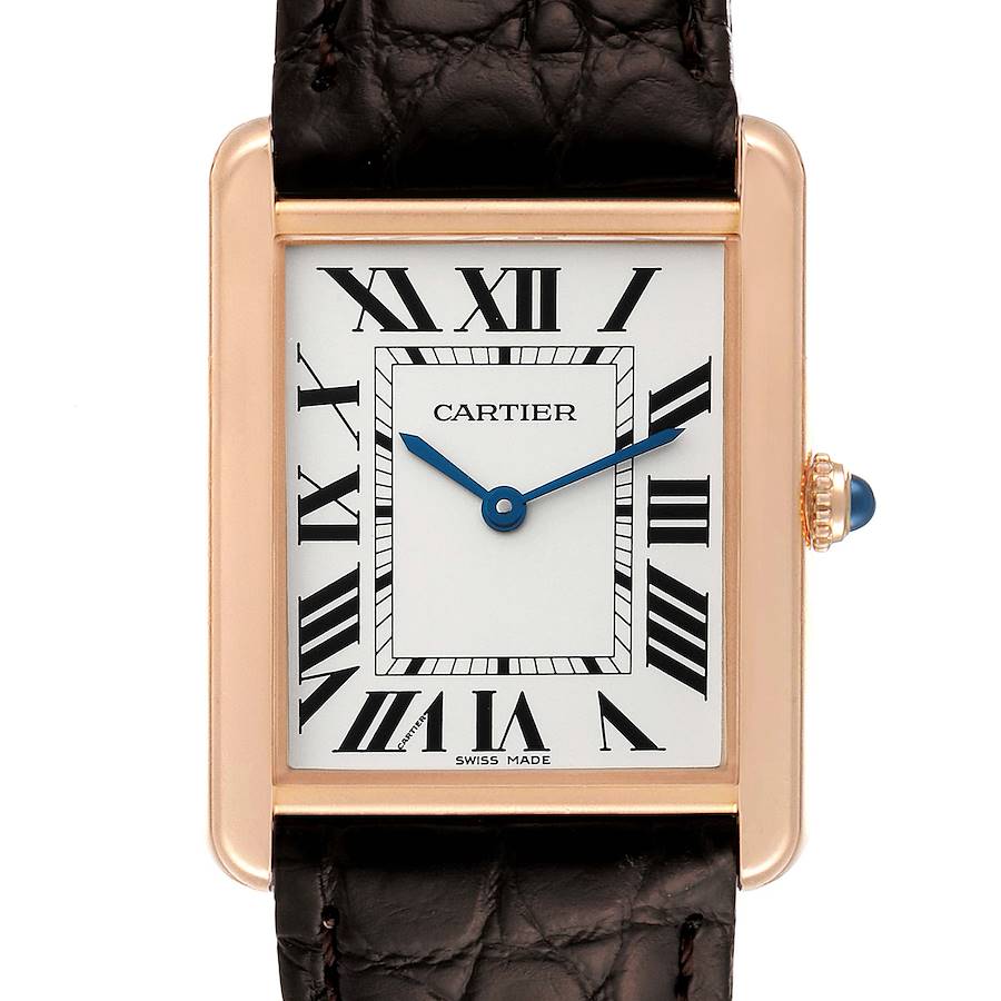 Cartier Tank Solo Large Rose Gold Steel Brown Strap Mens Watch W5200025 Papers SwissWatchExpo