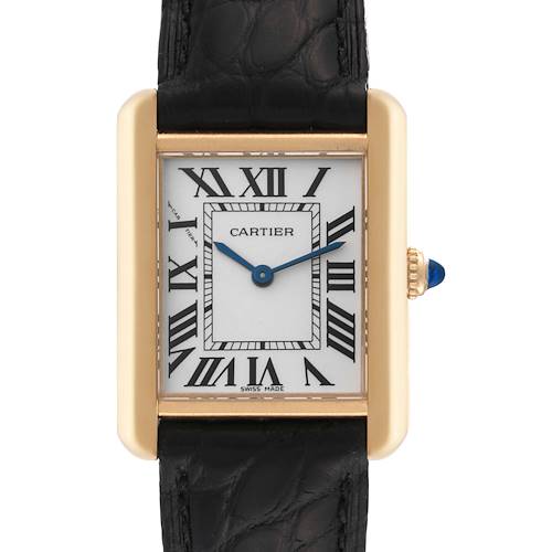 Photo of Cartier Tank Solo Small Yellow Gold Steel Silver Dial Ladies Watch W1018755 Card