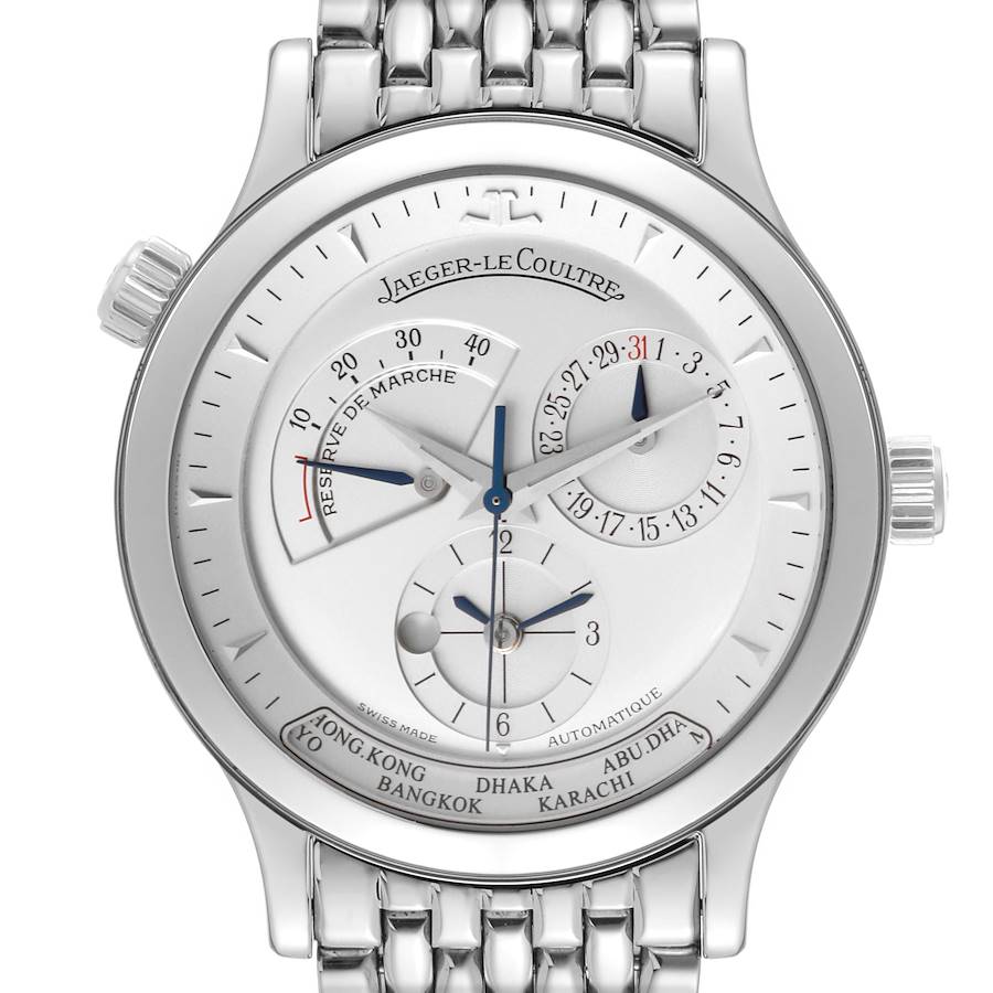 Jaeger LeCoultre Master Geographic Steel Mens Watch 142.8.92 Q1428120 SwissWatchExpo