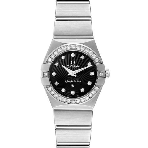 Photo of Omega Constellation 24 Black Dial Diamond Steel Watch 123.15.24.60.51.001 Box Card