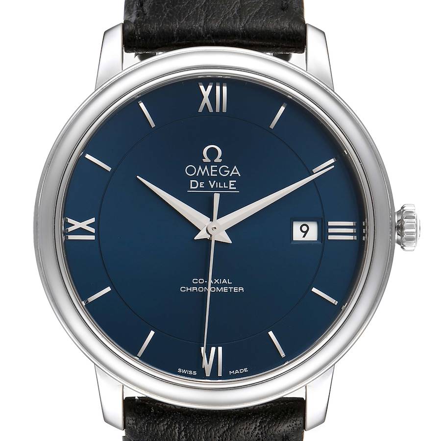 Omega DeVille Prestige Blue Dial Steel Watch 424.13.40.20.03.001 Box Card SwissWatchExpo