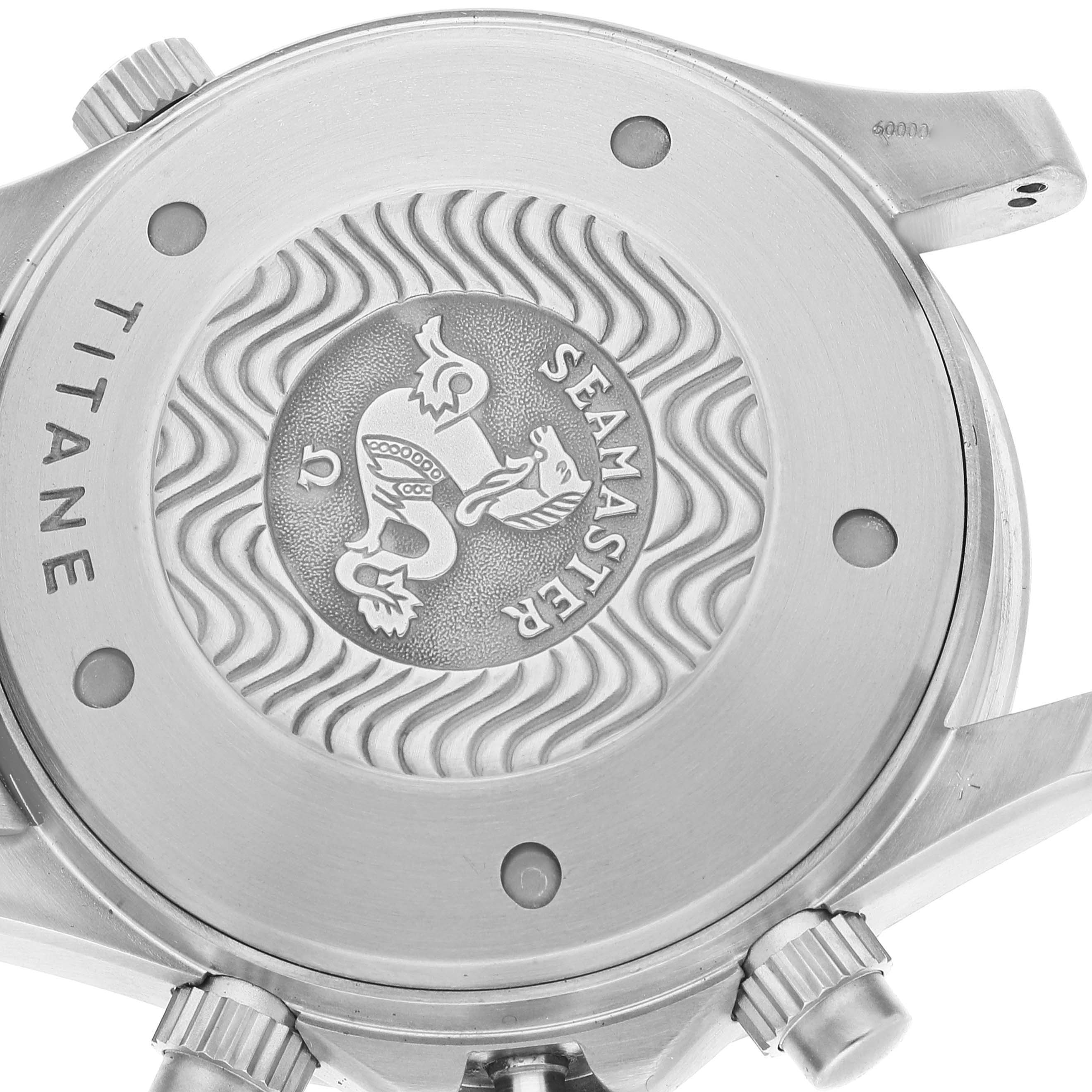 This image shows the back case of an Omega Seamaster 2298.80.00 Men's Titanium Blue Dial 2298.80.00 Men's Titanium Blue Dial watch, featuring the emblem and branding.