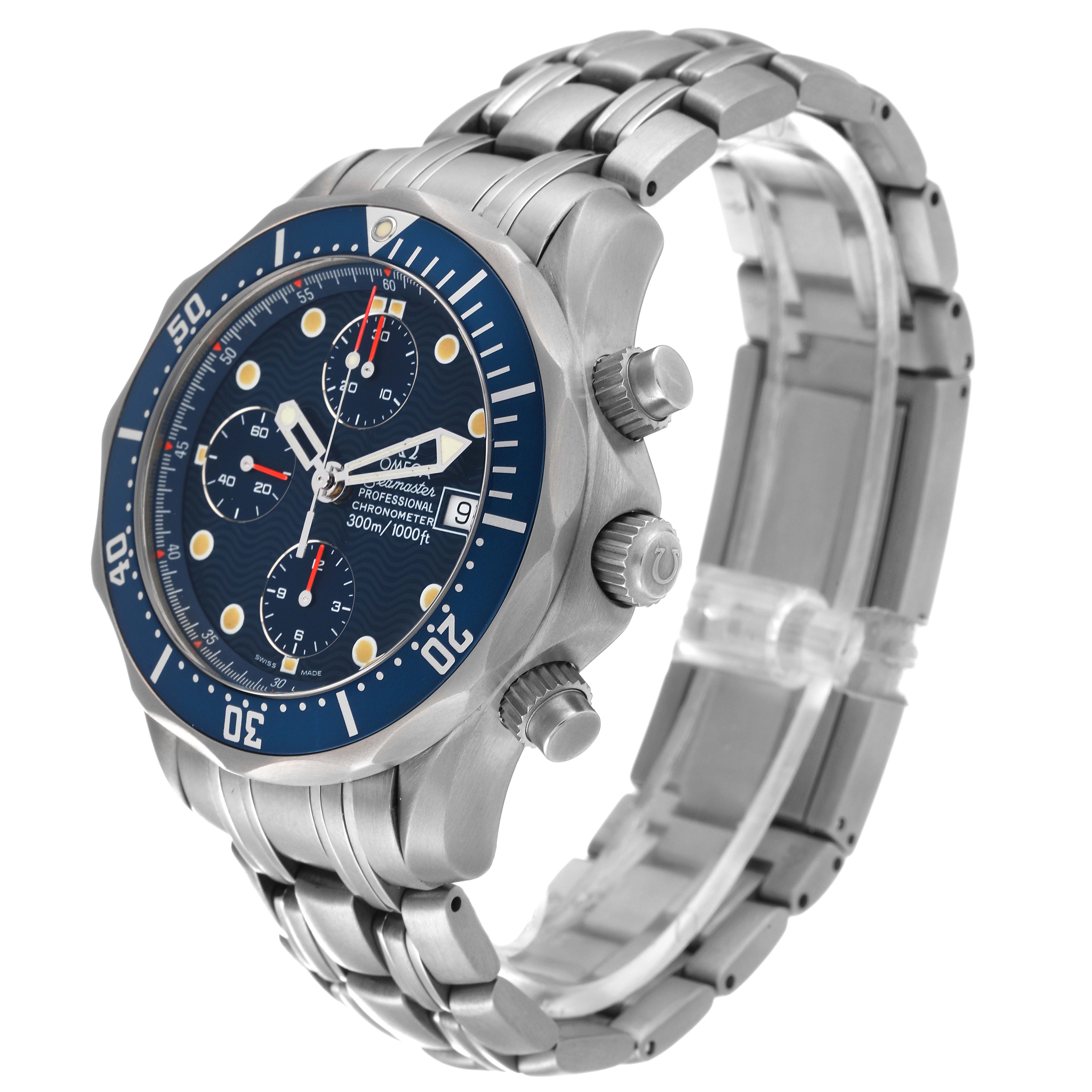 Omega Seamaster Diver Chronograph Blue Dial Titanium Mens Watch 2298.80 ...