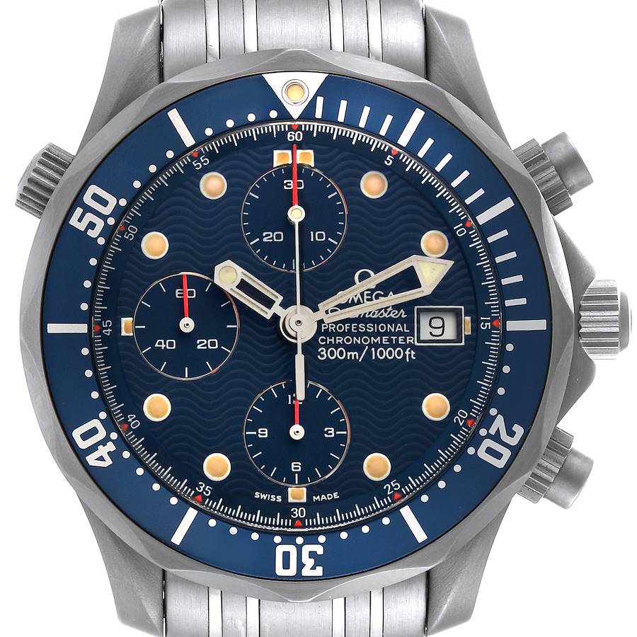 Omega Seamaster Diver Chronograph Blue Dial Titanium Mens Watch 2298.80.00 Card SwissWatchExpo