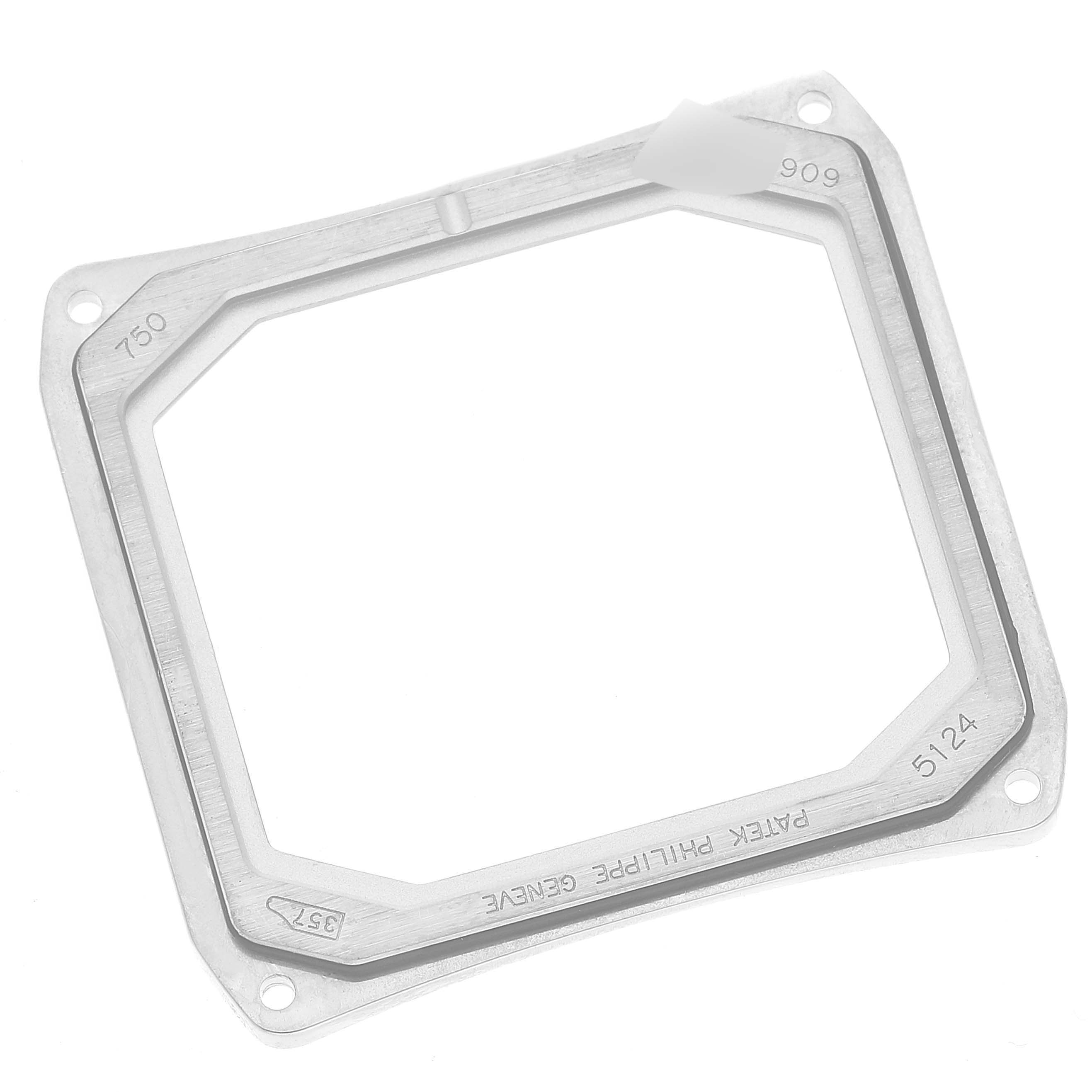 This image shows the bezel of a Patek Philippe Gondolo 5124G Men's White Gold Blue Dial 5124G Men's White Gold Blue Dial model watch from a top-down angle.