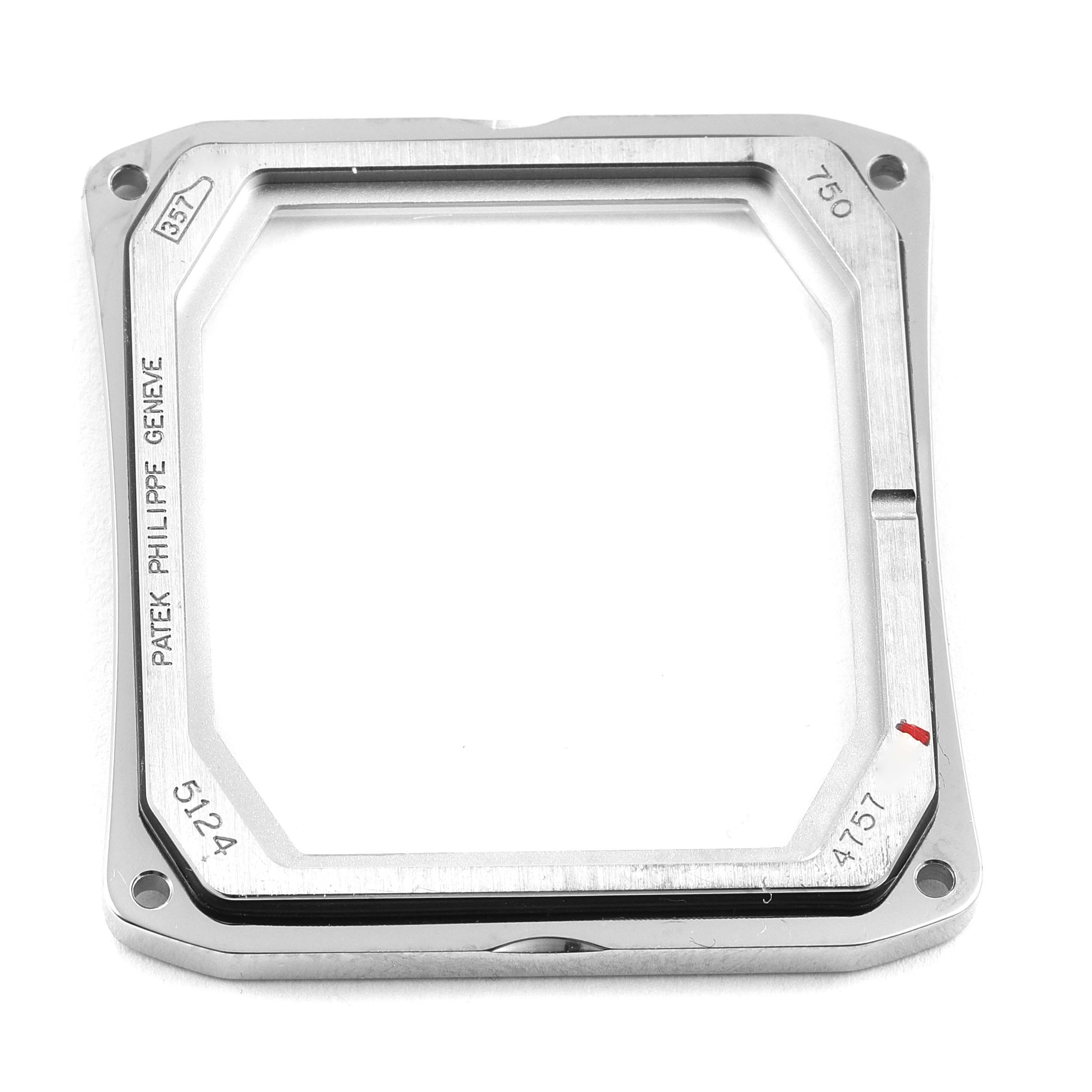 This image shows the front view of the case bezel for the Patek Philippe Gondolo 5124G-001 Men's White Gold Pink Dial 5124G-001 Men's White Gold Pink Dial model watch.