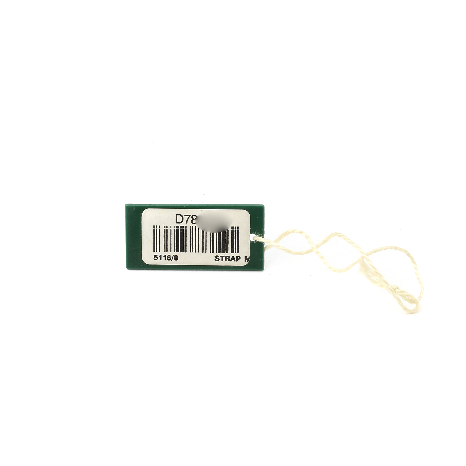 The image shows a green tag with a string, likely an accessory for the Rolex Cellini 5116 Men's Yellow Gold Grey Dial watch, displaying a barcode and ID numbers.