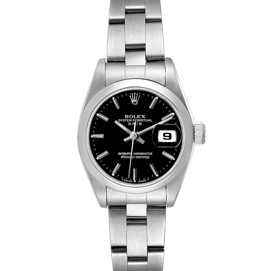 Rolex Date Black Dial Oyster Bracelet Steel Ladies Watch 69160 SwissWatchExpo