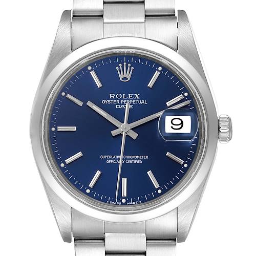 Photo of Rolex Date Blue Dial Smooth Bezel Steel Mens Watch 15200
