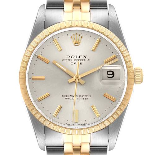 Photo of Rolex Date Steel 18k Yellow Gold Silver Dial Mens Watch 15223 Box Papers