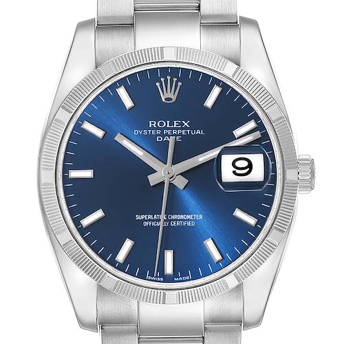 Photo of Rolex Date Steel Blue Dial Oyster Bracelet Automatic Mens Watch 115210