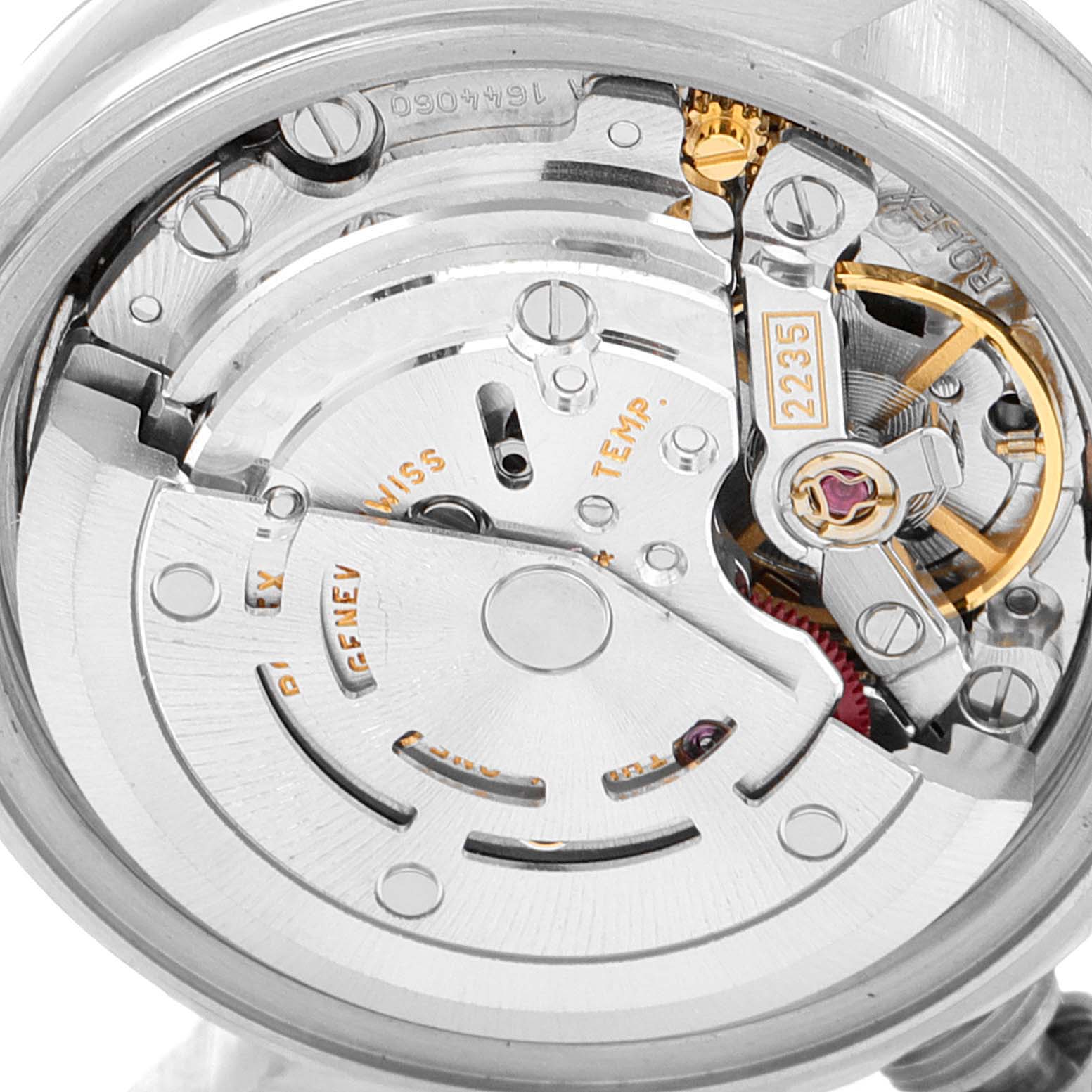 The image shows a close-up view of the movement mechanism of a Rolex Datejust 79174 Women's Stainless Steel Pink Dial 79174 Women's Stainless Steel Pink Dial watch.