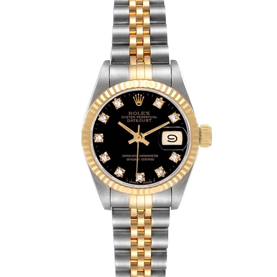 Rolex Datejust 26mm Steel Yellow Gold Black Diamond Dial Ladies Watch 69173 SwissWatchExpo