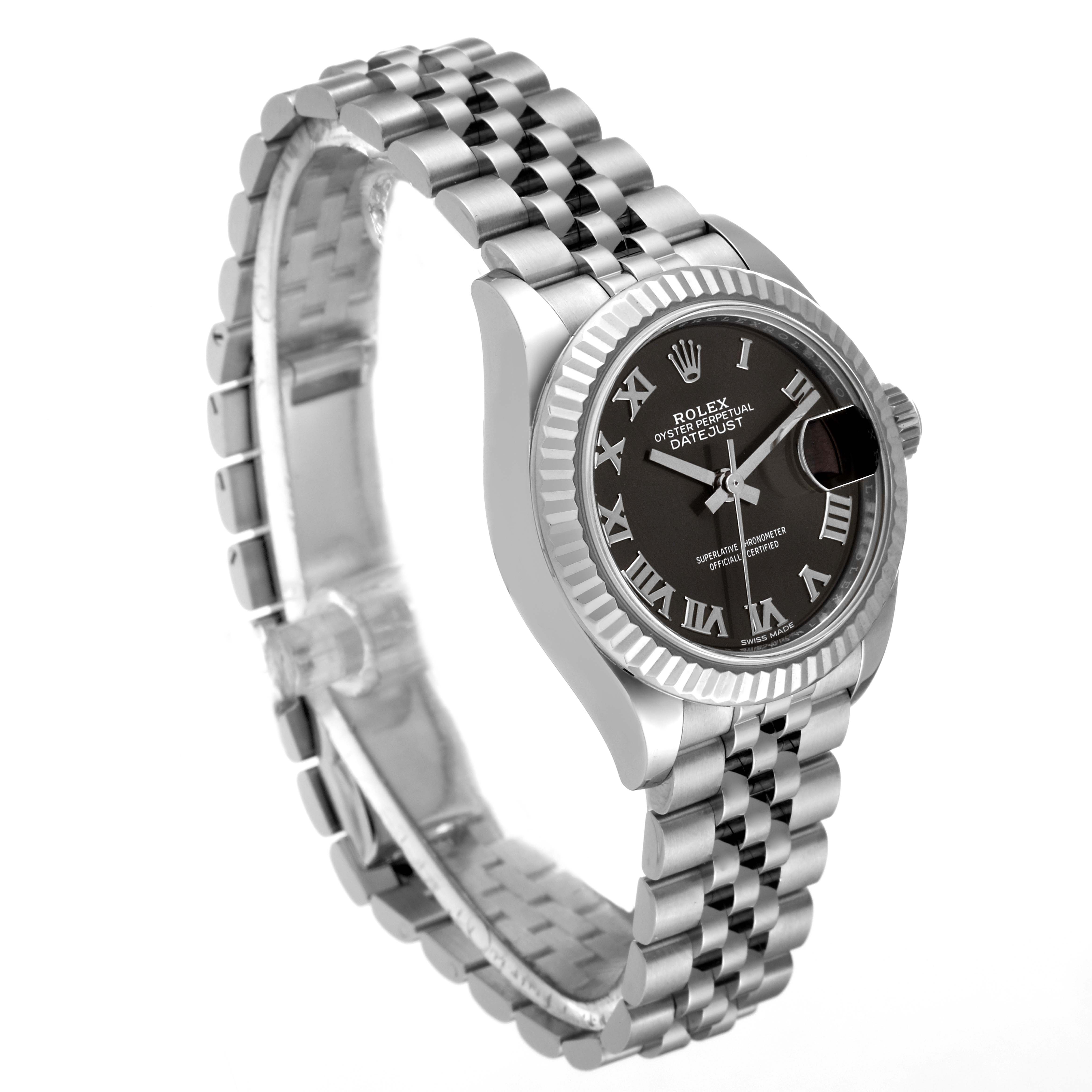 The image shows a Rolex Datejust 279174 Women's Stainless Steel Grey Dial 279174 Women's Stainless Steel Grey Dial watch at a slight angle, displaying the face, bracelet, and part of the bezel.