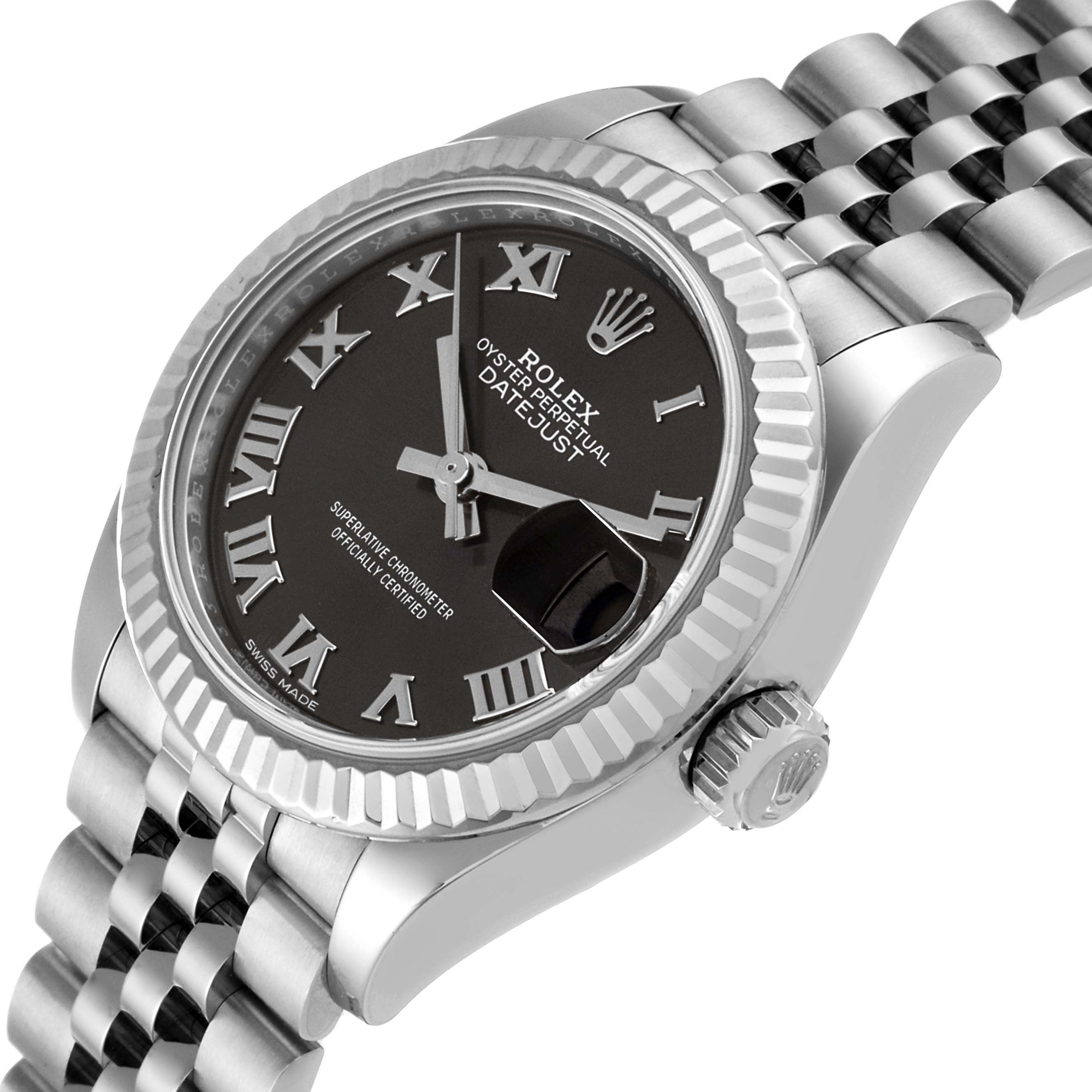 The Rolex Datejust 279174 Women's Stainless Steel Grey Dial 279174 Women's Stainless Steel Grey Dial watch is shown at a three-quarter angle, highlighting the dial, bezel, and part of the bracelet.