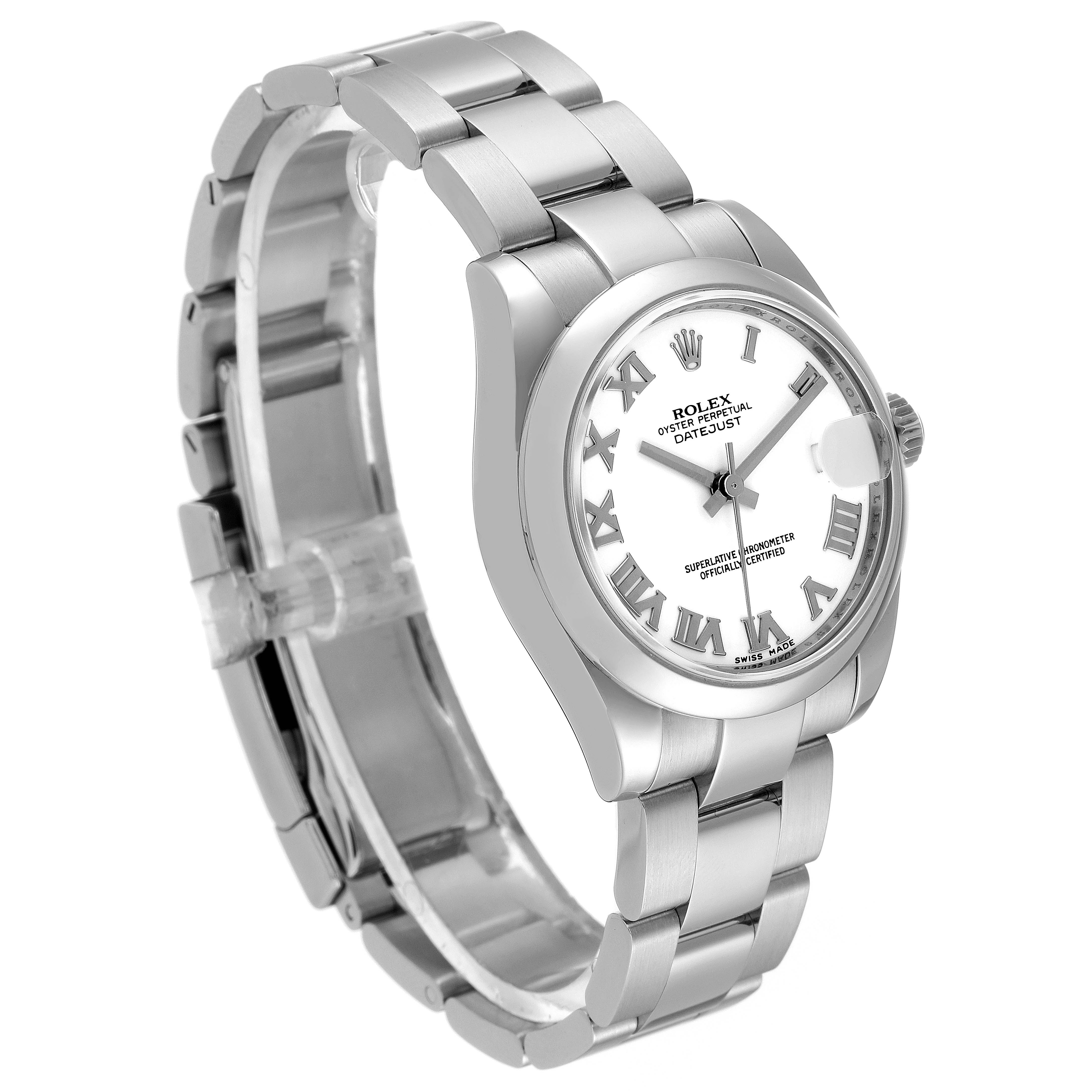The image shows a Rolex Mid-Size 178240 Women
s Stainless Steel White Dial 178240 Women
s Stainless Steel White Dial Oyster Perpetual Datejust watch, angled to display the dial, case, and bracelet.