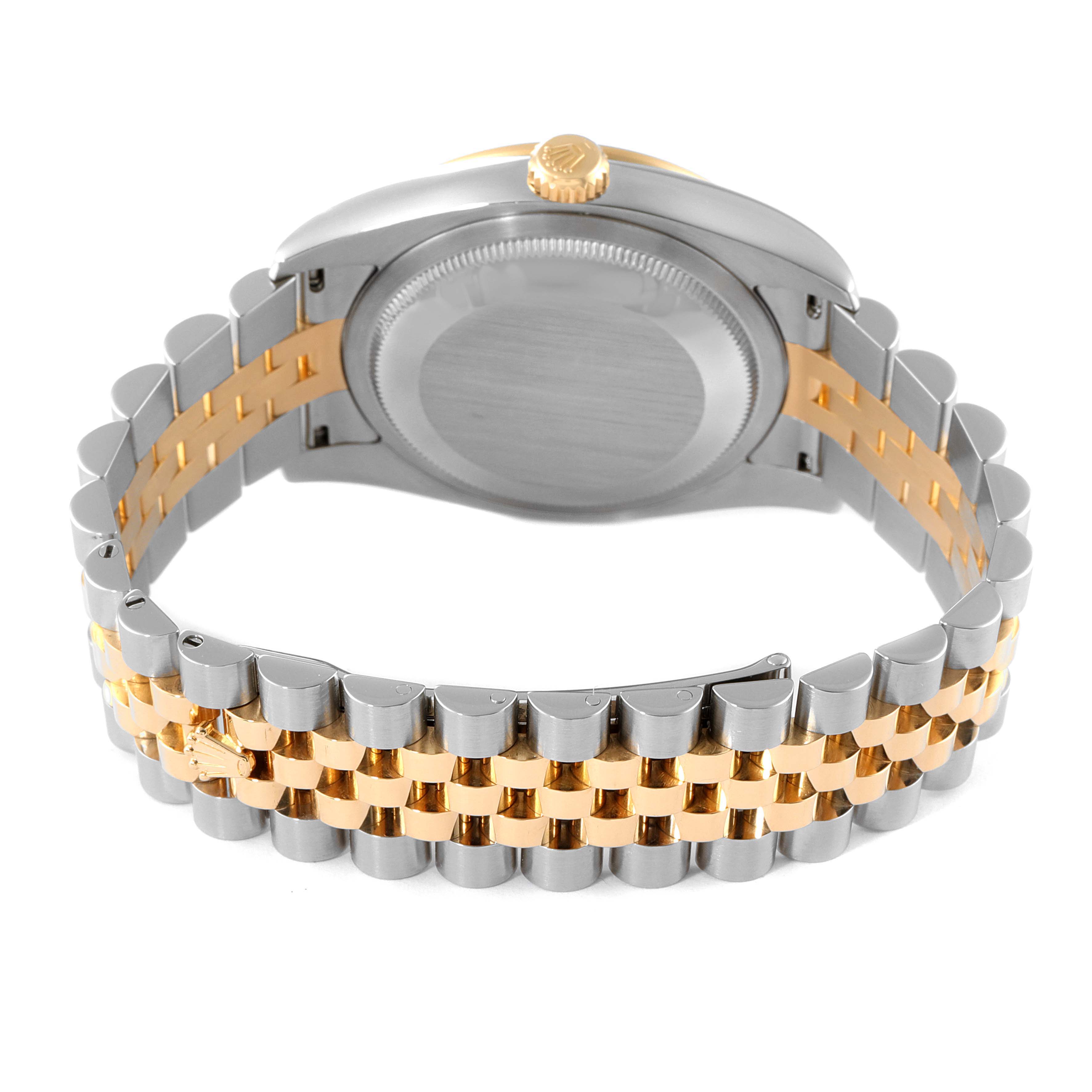 This image shows the back view of a Rolex Datejust 116243 Men's Steel and Gold (two tone) Silver Dial 116243 Men's Steel and Gold (two tone) Silver Dial watch, highlighting the case back and Jubilee bracelet.