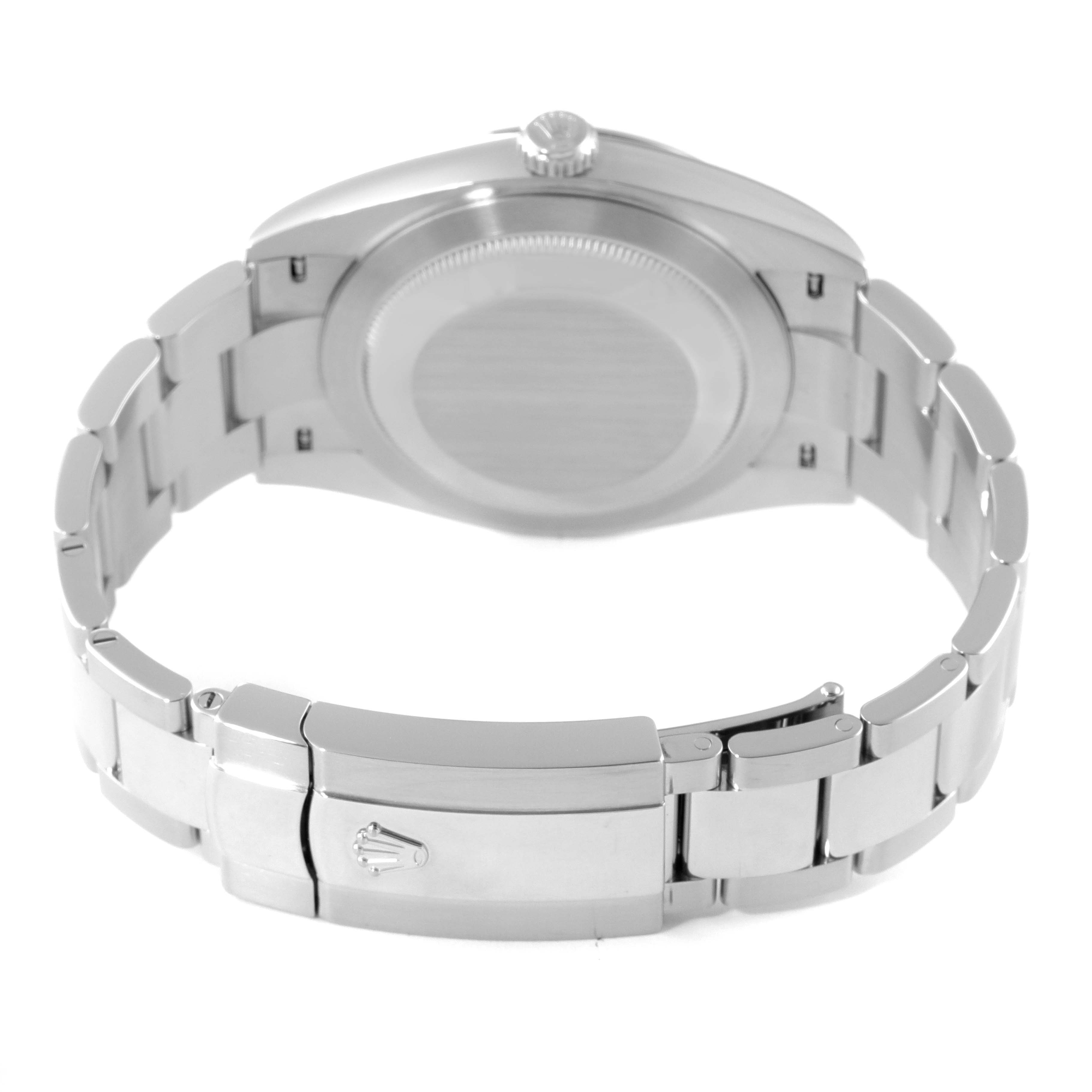 The image shows the back and bracelet clasp of a Rolex Datejust 41 126300 Men
s Stainless Steel Grey Dial 126300 Men
s Stainless Steel Grey Dial watch, viewed from the bottom.