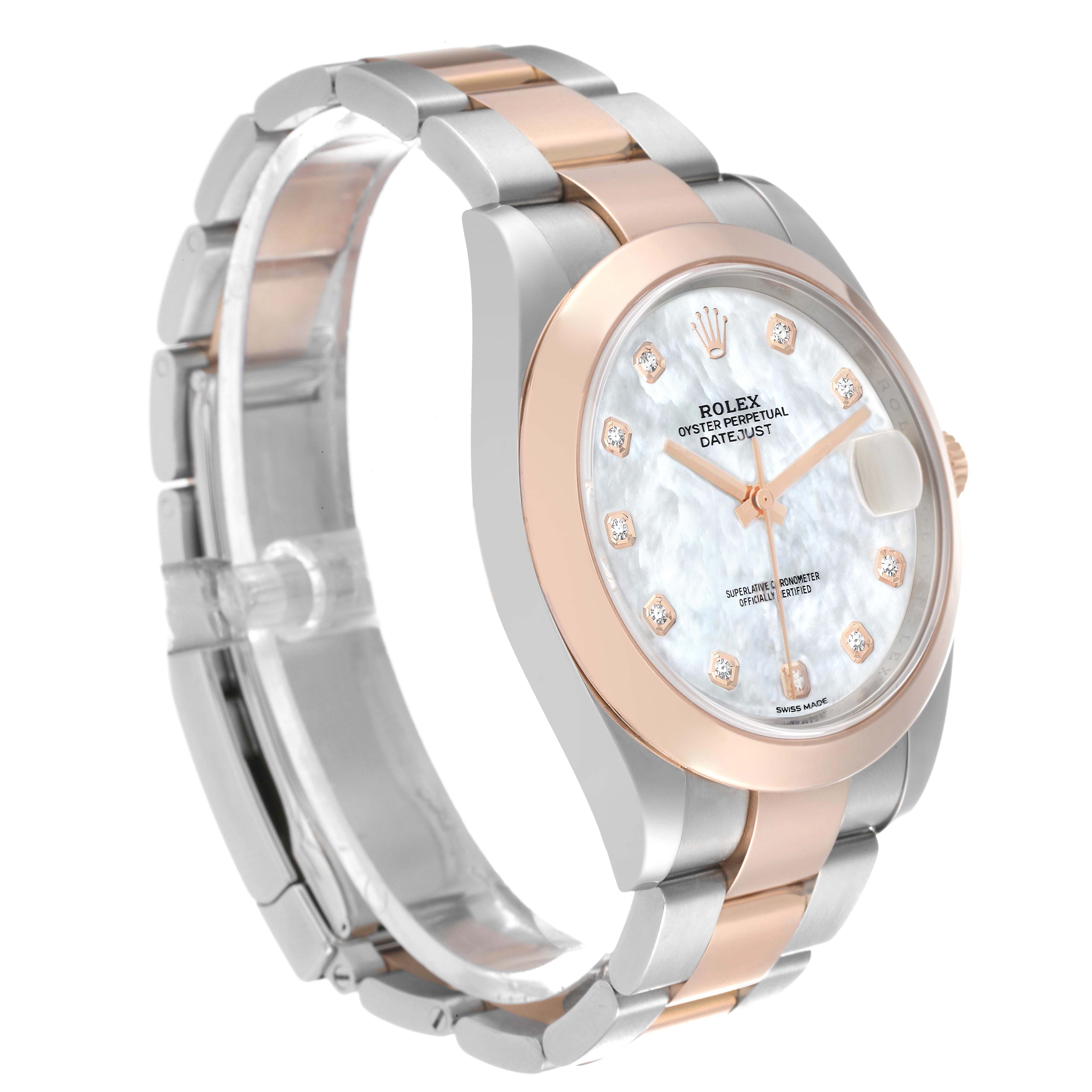 The Rolex Datejust 41 126301 Men's Steel and Gold (two tone) Mother of Pearl Dial is shown at a slight angle, highlighting its dial, bezel, and bracelet.