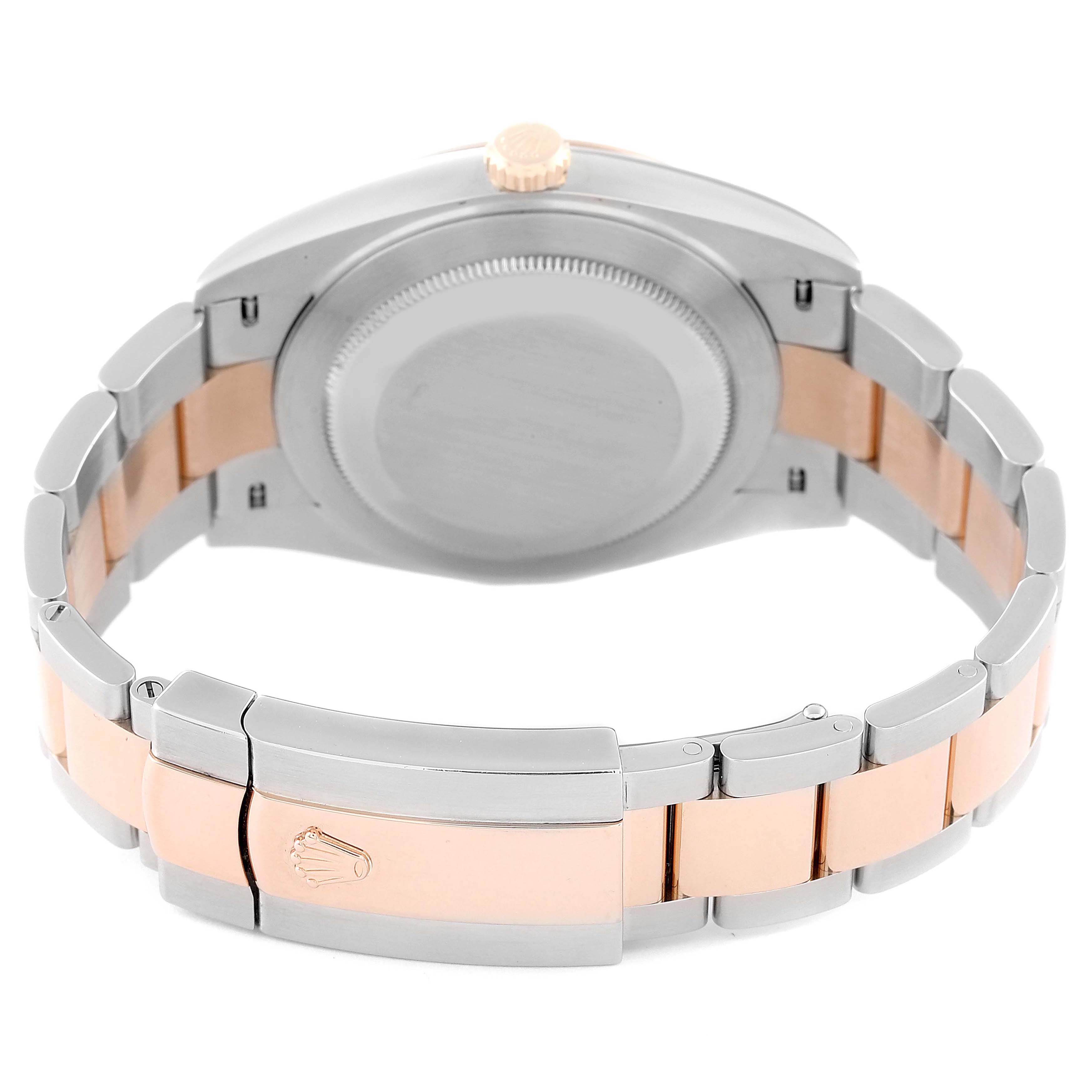 The image shows the back and bracelet of a Rolex Datejust 41 126301 Men's Steel and Gold (two tone) Mother of Pearl Dial, highlighting the clasp and two-tone links.