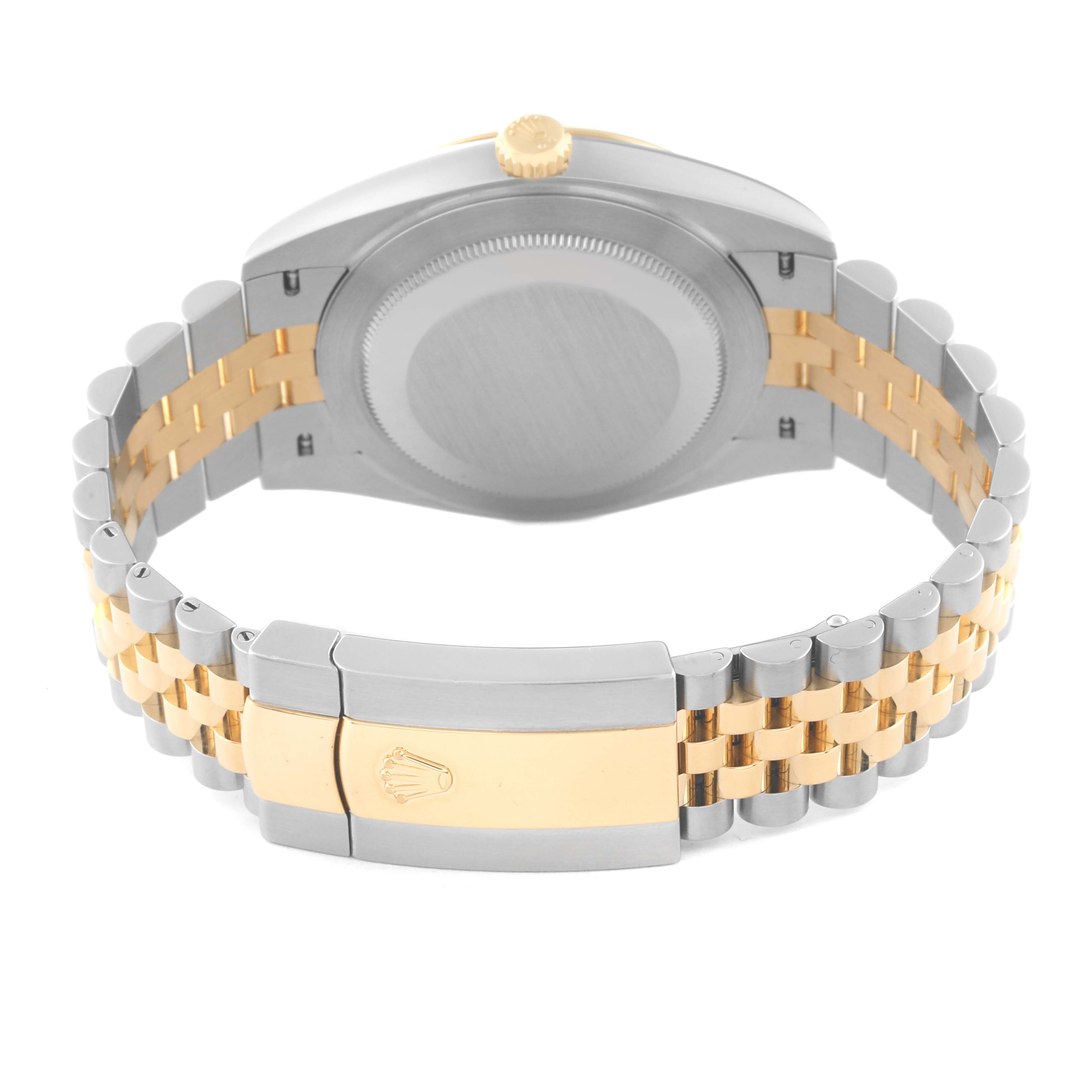 The image shows the back case and bracelet of a Rolex Datejust 41 126333 Men's Steel and Gold (two tone) Silver Dial 126333 Men's Steel and Gold (two tone) Silver Dial, featuring a two-tone metal design.