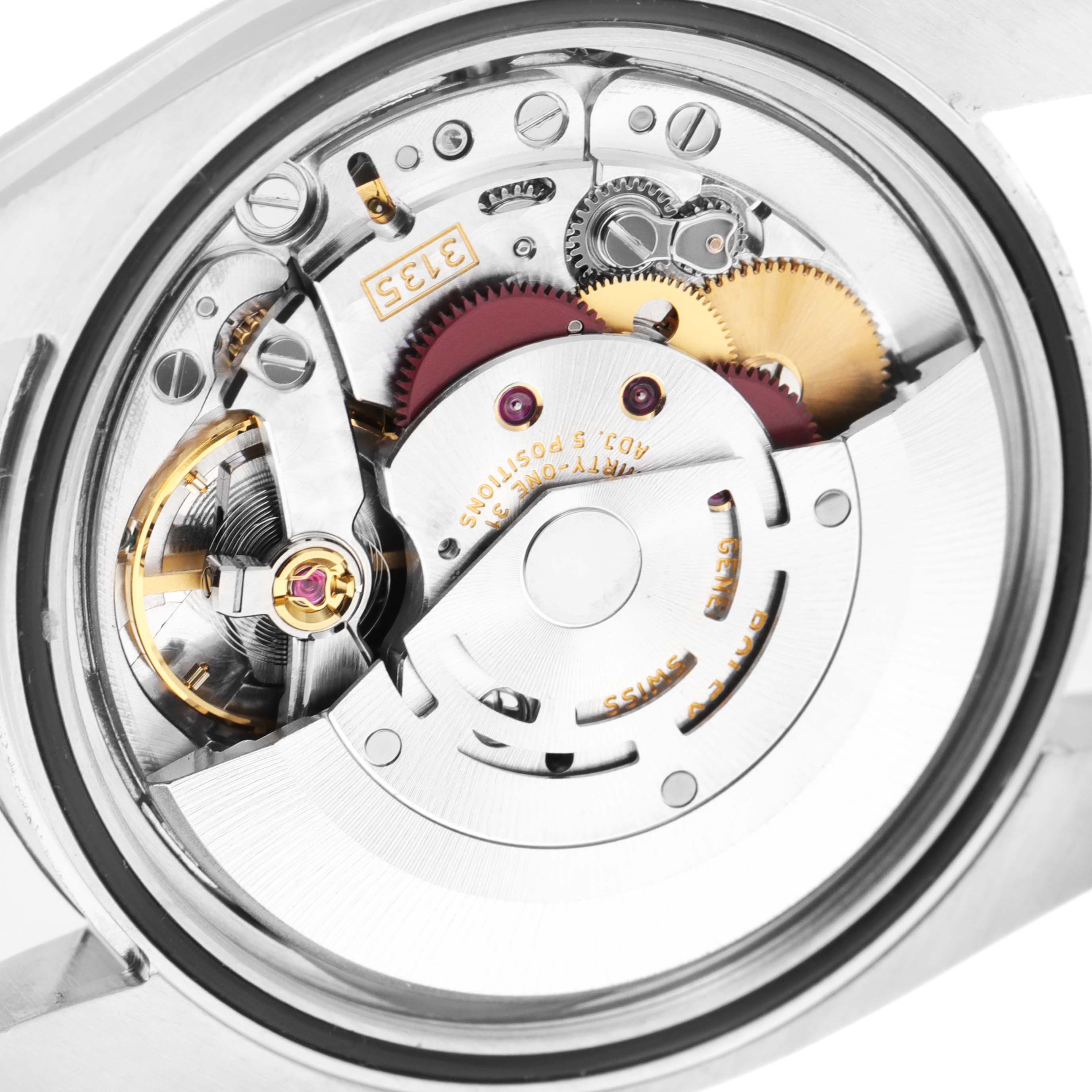 The image shows a close-up view of the movement and internal mechanism of a Rolex Datejust 116200 Men's Stainless Steel Black Dial 116200 Men's Stainless Steel Black Dial watch.