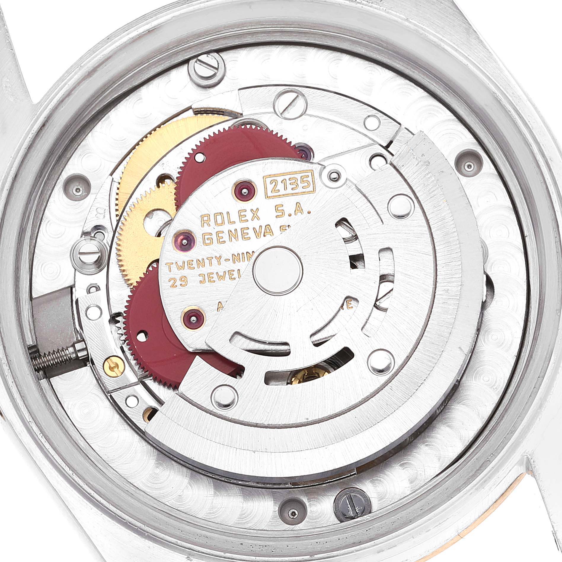 This image shows the internal mechanical movement of a Rolex Mid-Size 68273 Women's Steel and Gold (two tone) Champagne Dial 68273 Women's Steel and Gold (two tone) Champagne Dial watch.