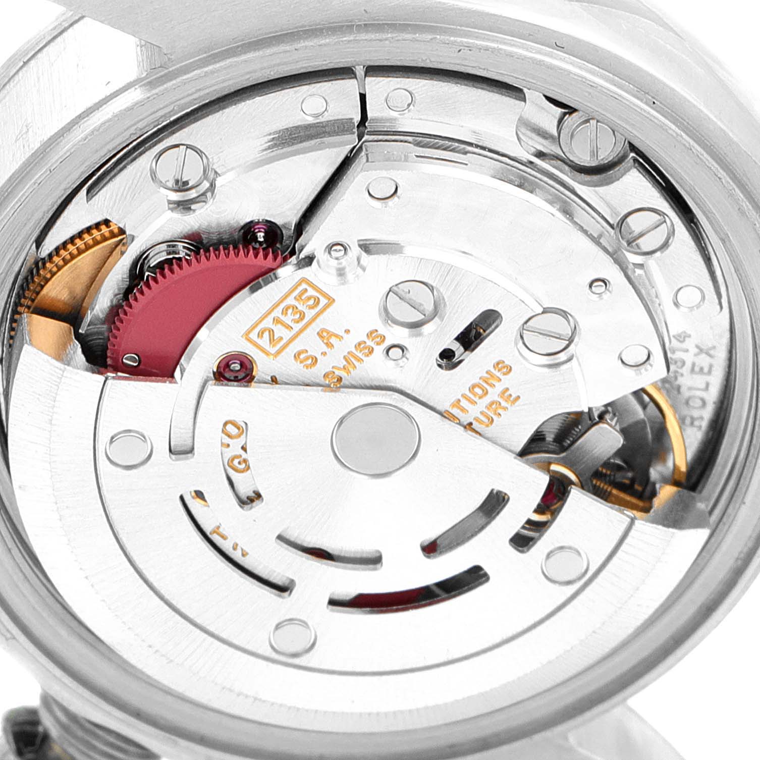 This image shows the movement mechanism of the Rolex Datejust 69174 Women's Stainless Steel Blue Dial 69174 Women's Stainless Steel Blue Dial watch from the back angle.