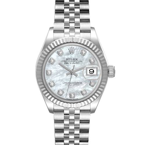 Photo of Rolex Datejust Steel White Gold Mother of Pearl Diamond Dial Ladies Watch 279174 Box Card