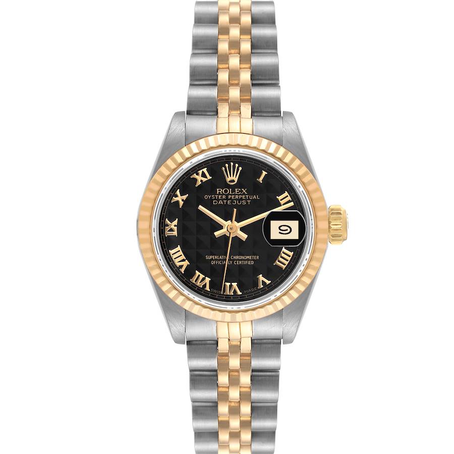 Rolex Datejust Steel Yellow Gold Black Pyramid Dial Ladies Watch 69173 SwissWatchExpo