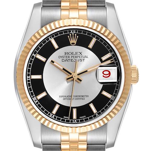 Photo of Rolex Datejust Steel Yellow Gold Black Tuxedo Dial Mens Watch 116233 Box Papers