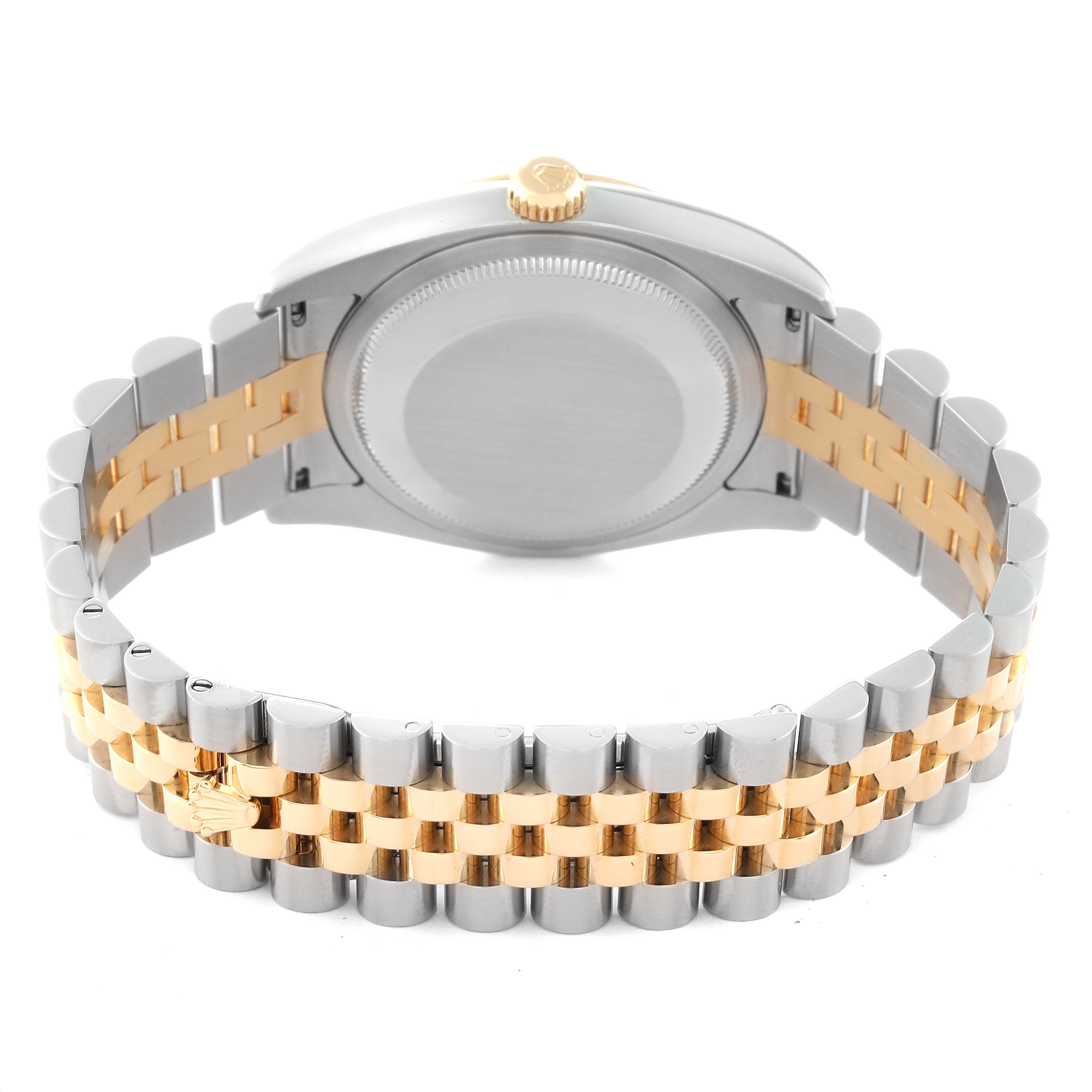 The image shows the back view of a Rolex Datejust 116233 Men's Stainless Steel Black Dial 116233 Men's Stainless Steel Black Dial watch, highlighting its two-tone bracelet and case back.