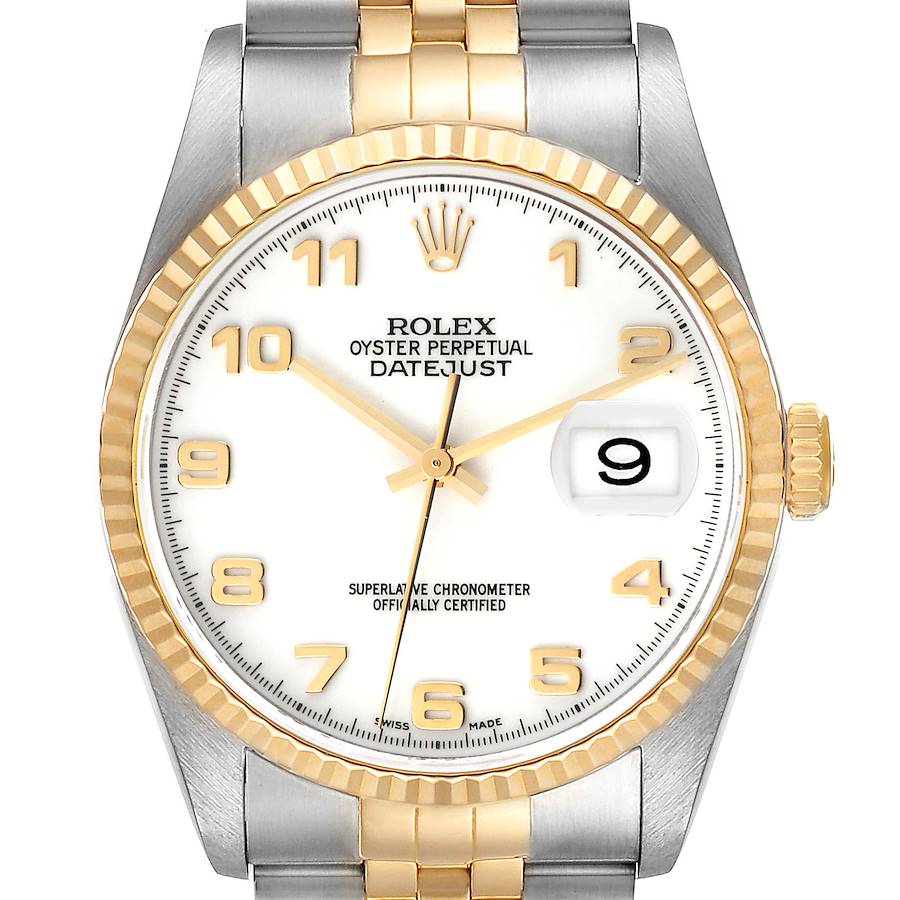 Rolex Datejust Steel Yellow Gold White Dial Mens Watch 16233 SwissWatchExpo