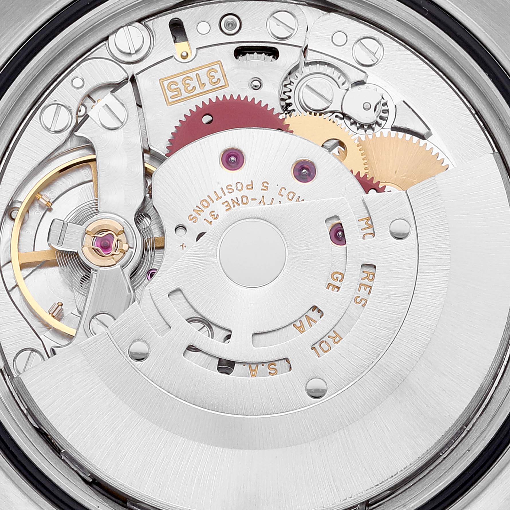 The image shows the internal mechanical movement of a Rolex Turn-o-Graph 16264 Men's Stainless Steel White Dial 16264 Men's Stainless Steel White Dial watch, displaying gears, rotors, and other intricate components.