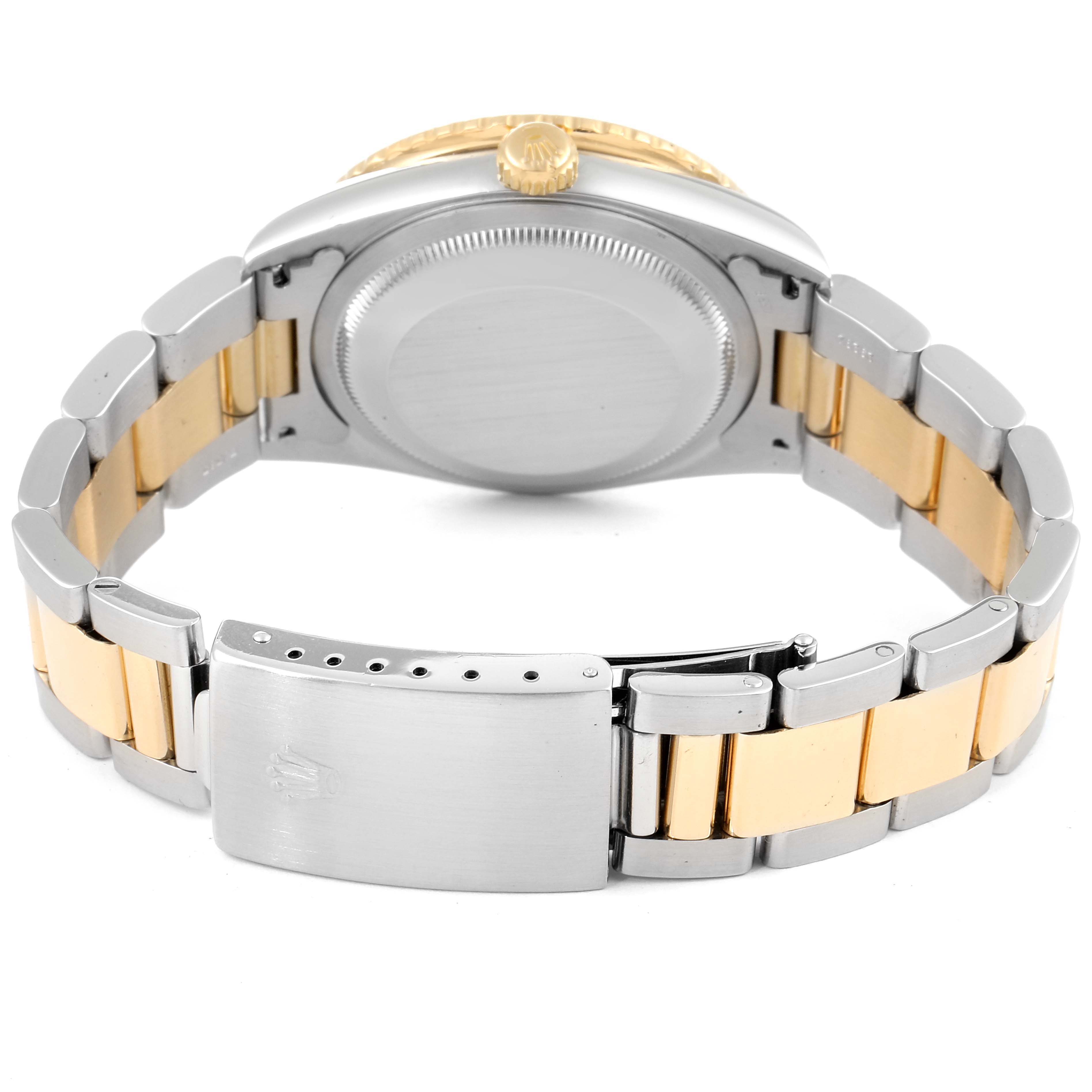 This image shows the back case and bracelet of the Rolex Turn-o-Graph 16263 Men's Steel and Gold (two tone) Grey Dial 16263 Men's Steel and Gold (two tone) Grey Dial watch at a rear angle.