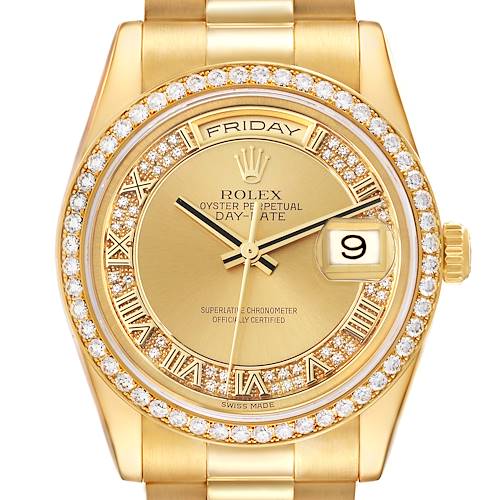 Photo of Rolex Day Date President Yellow Gold Myriad Diamond Dial Bezel Watch 118348