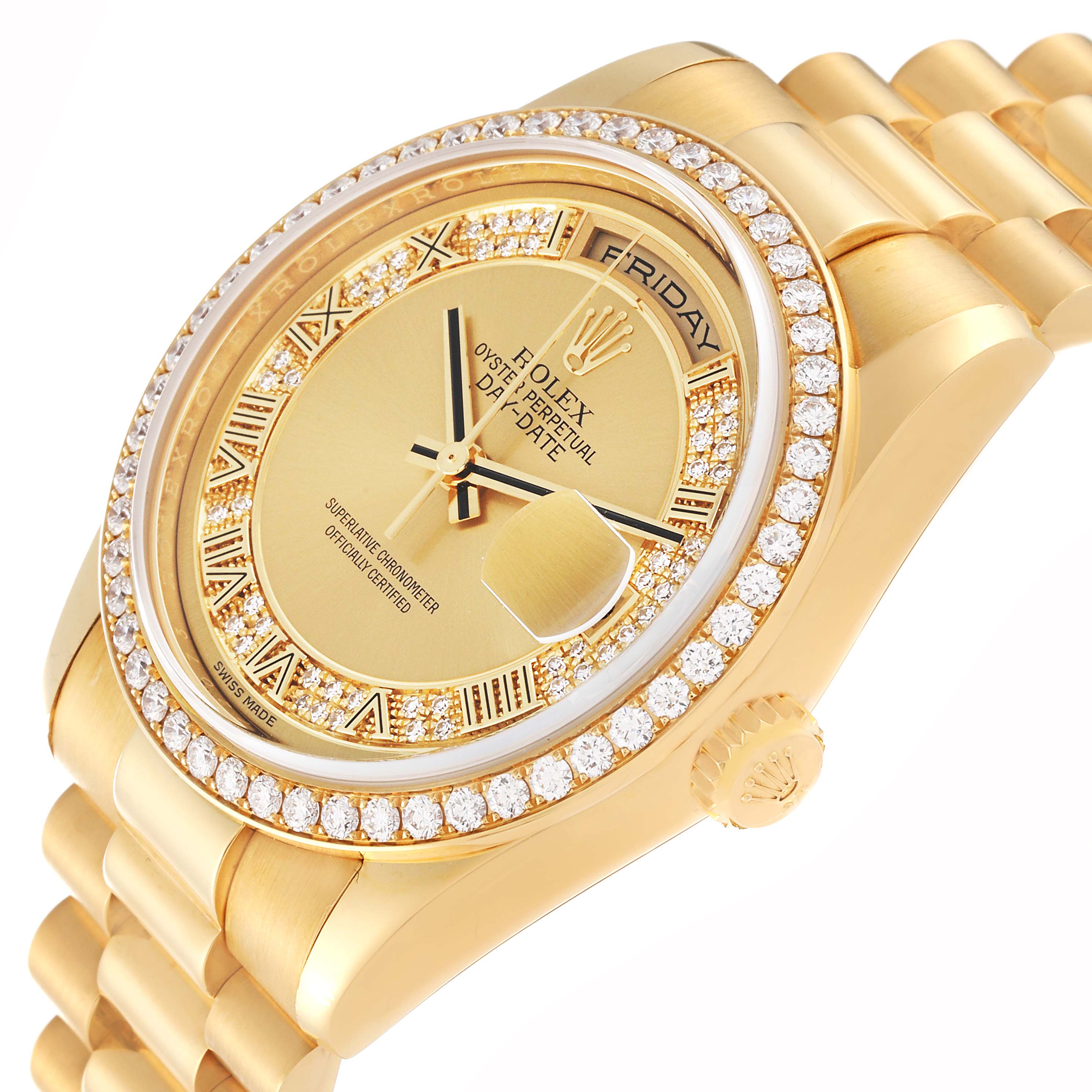 Rolex Day Date President Yellow Gold Myriad Diamond Dial Bezel Watch ...