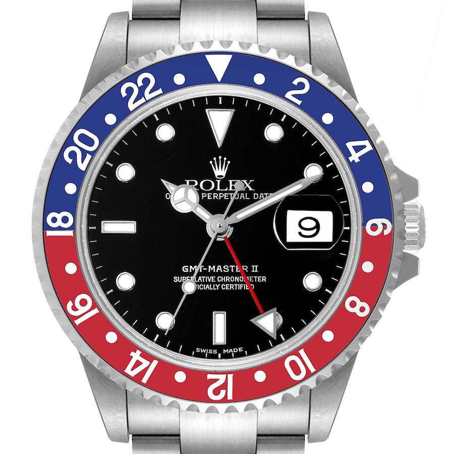 Rolex GMT Master II Pepsi Red and Blue Bezel Steel Mens Watch 16710 Box Papers SwissWatchExpo