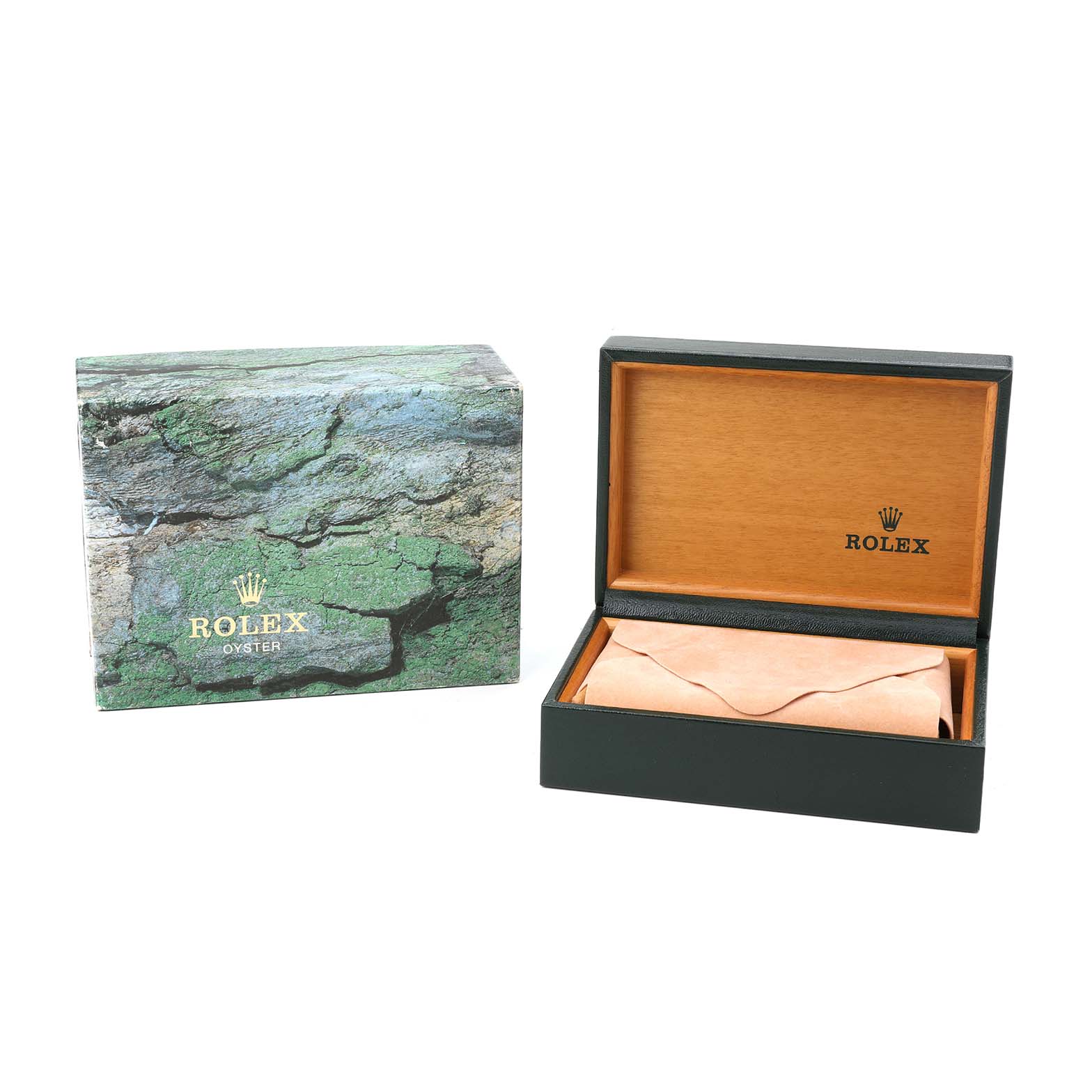 The image shows a Rolex GMT-Master 16710 Men's Stainless Steel Black Dial watch box and outer packaging. The watch itself is not visible.