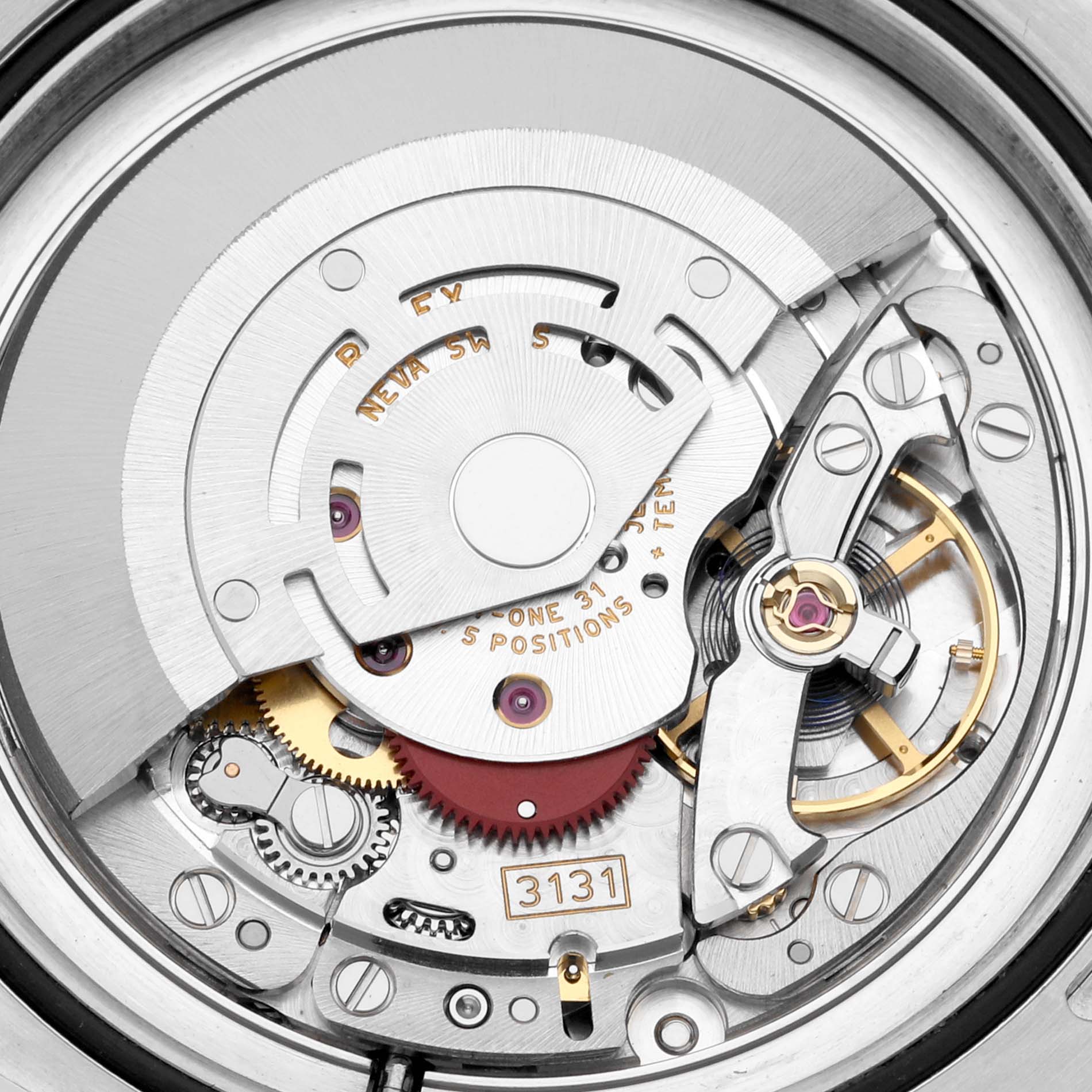 This image shows the internal movement and mechanism of the Rolex Milgauss 116400 Men's Stainless Steel White Dial 116400 Men's Stainless Steel White Dial watch model 3131.
