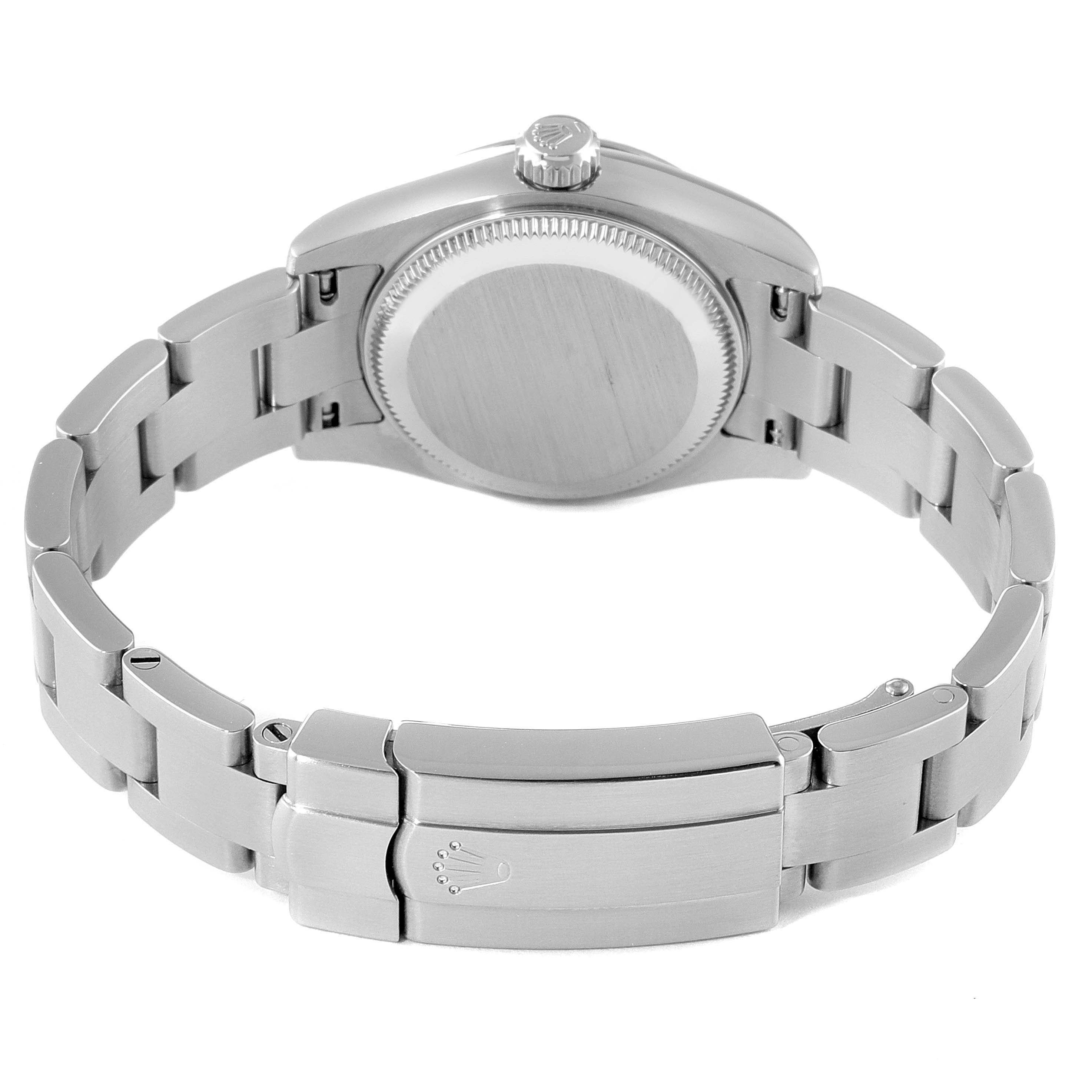 The image shows the back view and bracelet of the Rolex Oyster Perpetual 176234 Women's Stainless Steel Silver Dial 176234 Women's Stainless Steel Silver Dial watch.