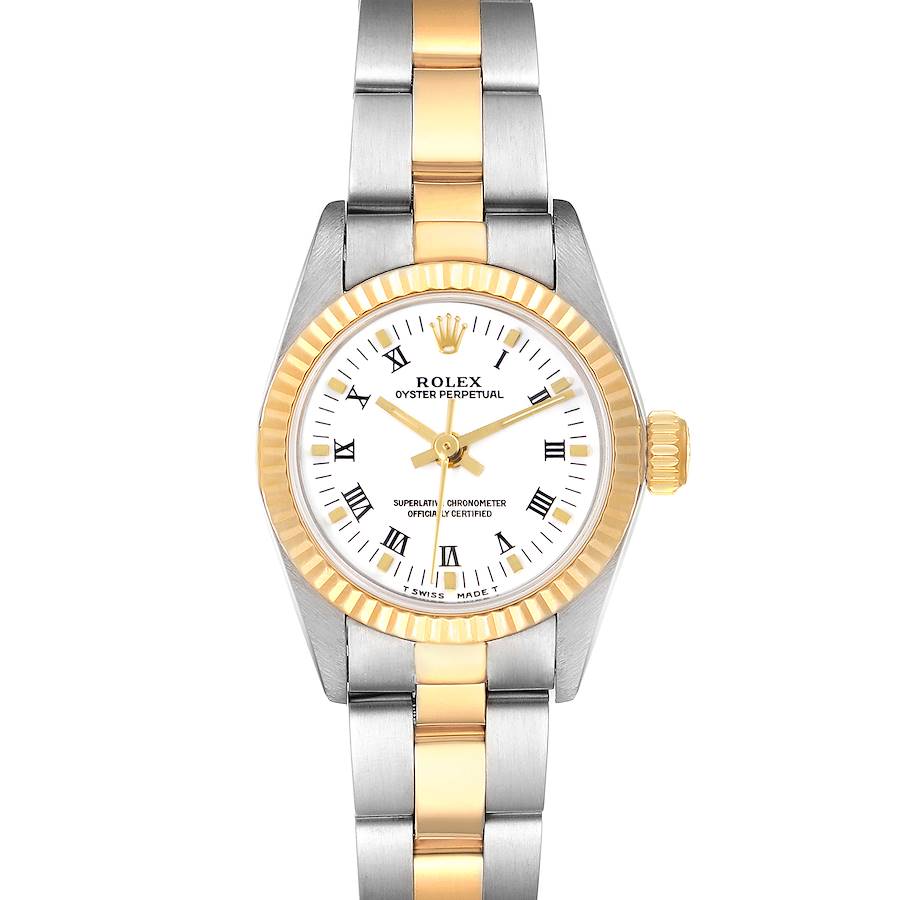 Rolex Oyster Perpetual Steel Yellow Gold White Dial Ladies Watch 67193 SwissWatchExpo