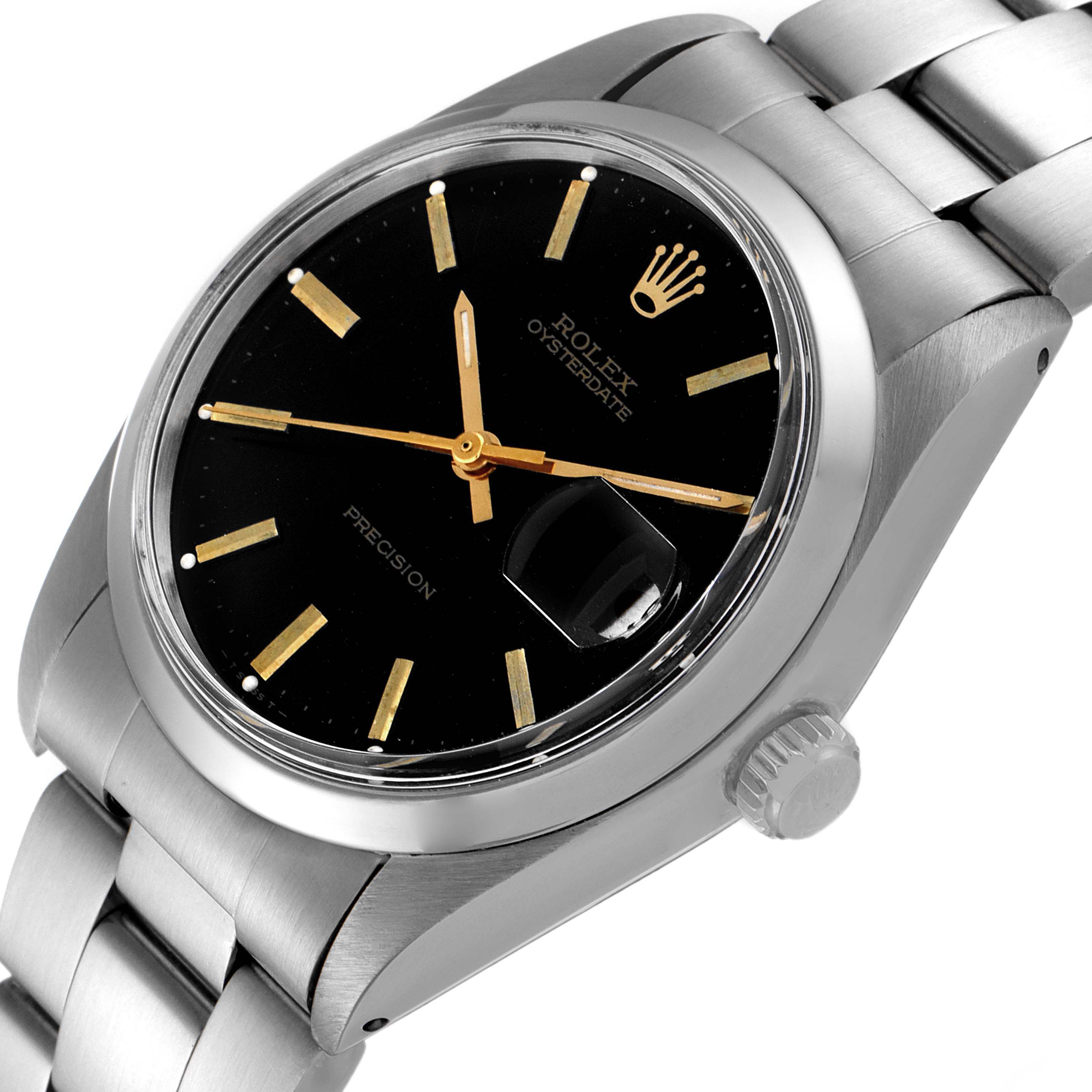 The Rolex Vintage Collection 6694 Men's Stainless Steel Black Dial 6694 Men's Stainless Steel Black Dial watch is shown at a slight side angle, displaying its black dial, crown, and metal bracelet.