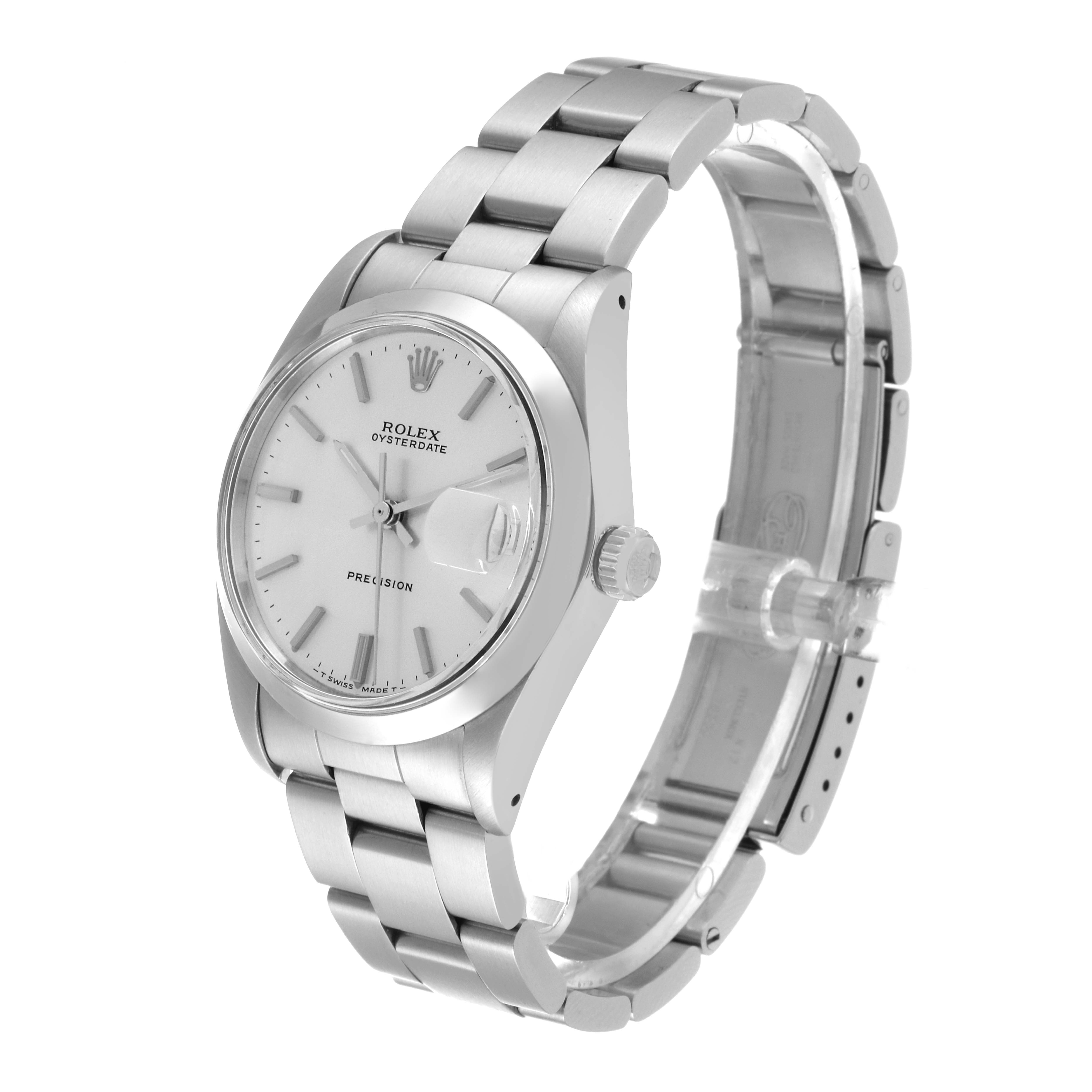 The Rolex Vintage Collection 6694 Men
s Stainless Steel Silver Dial 6694 Men
s Stainless Steel Silver Dial watch is shown at an angled side view, displaying its face, crown, case, and bracelet.