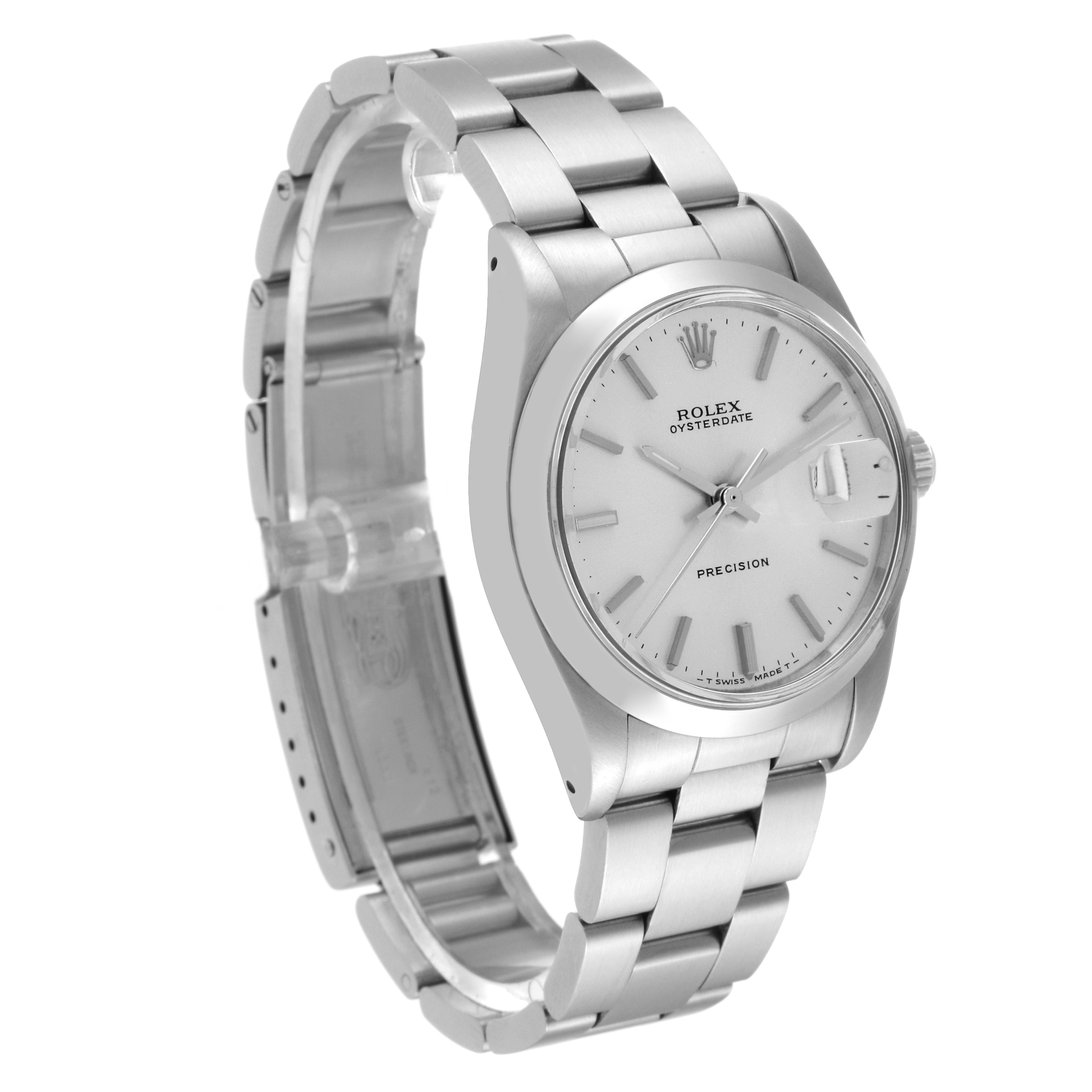 The image shows a Rolex Vintage Collection 6694 Men
s Stainless Steel Silver Dial 6694 Men
s Stainless Steel Silver Dial watch at a slight angle, featuring the dial, bezel, case, and bracelet strap.