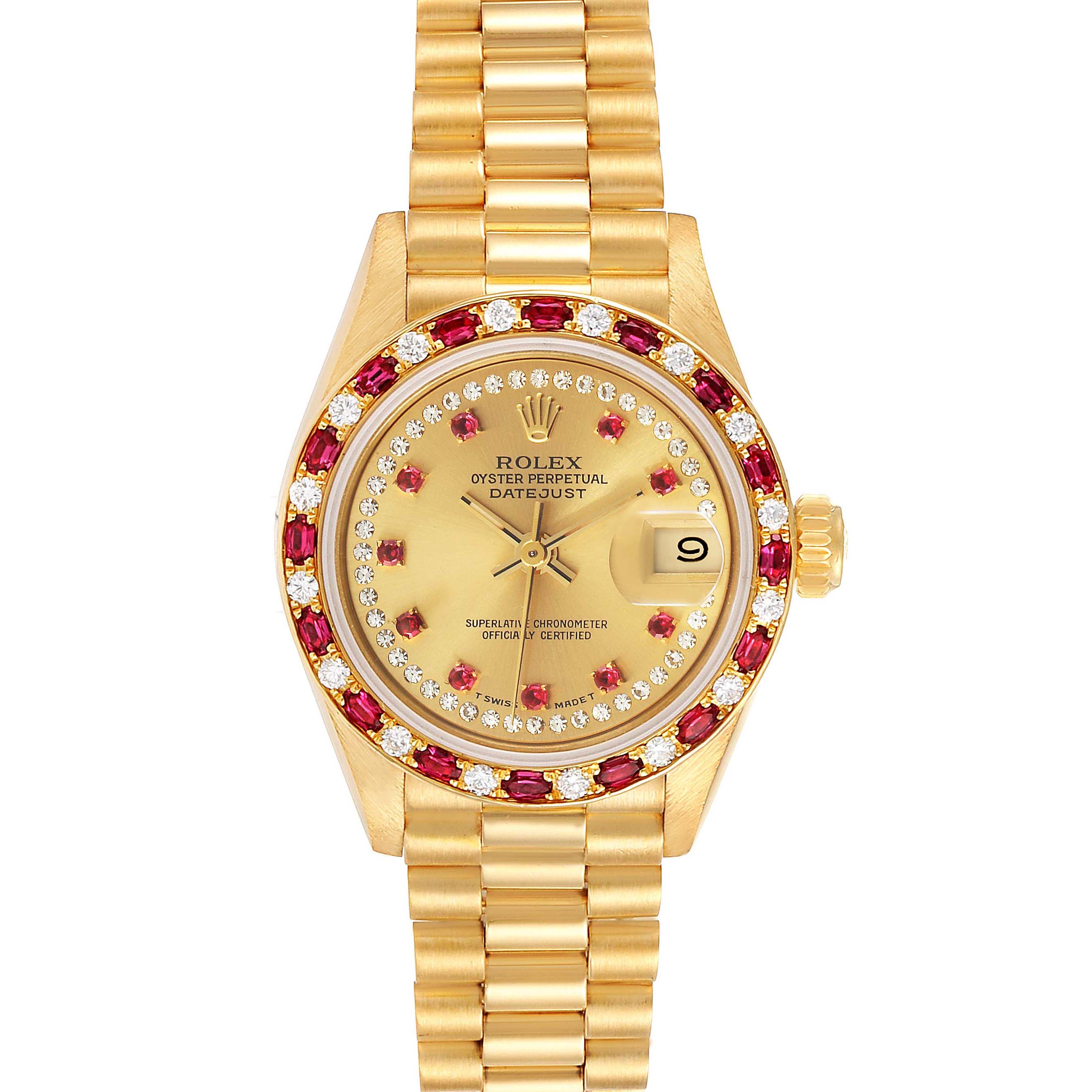 Rolex President 18k Yellow Gold Diamond Ruby Ladies Watch 69188 Box ...